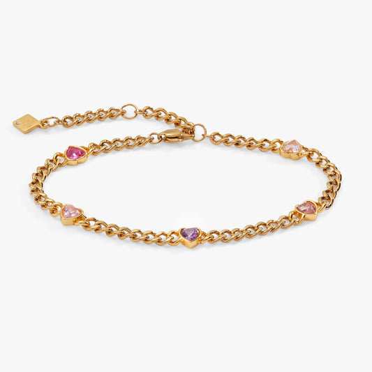 Heart Curb Chain Bracelet Stainless Steel Gold