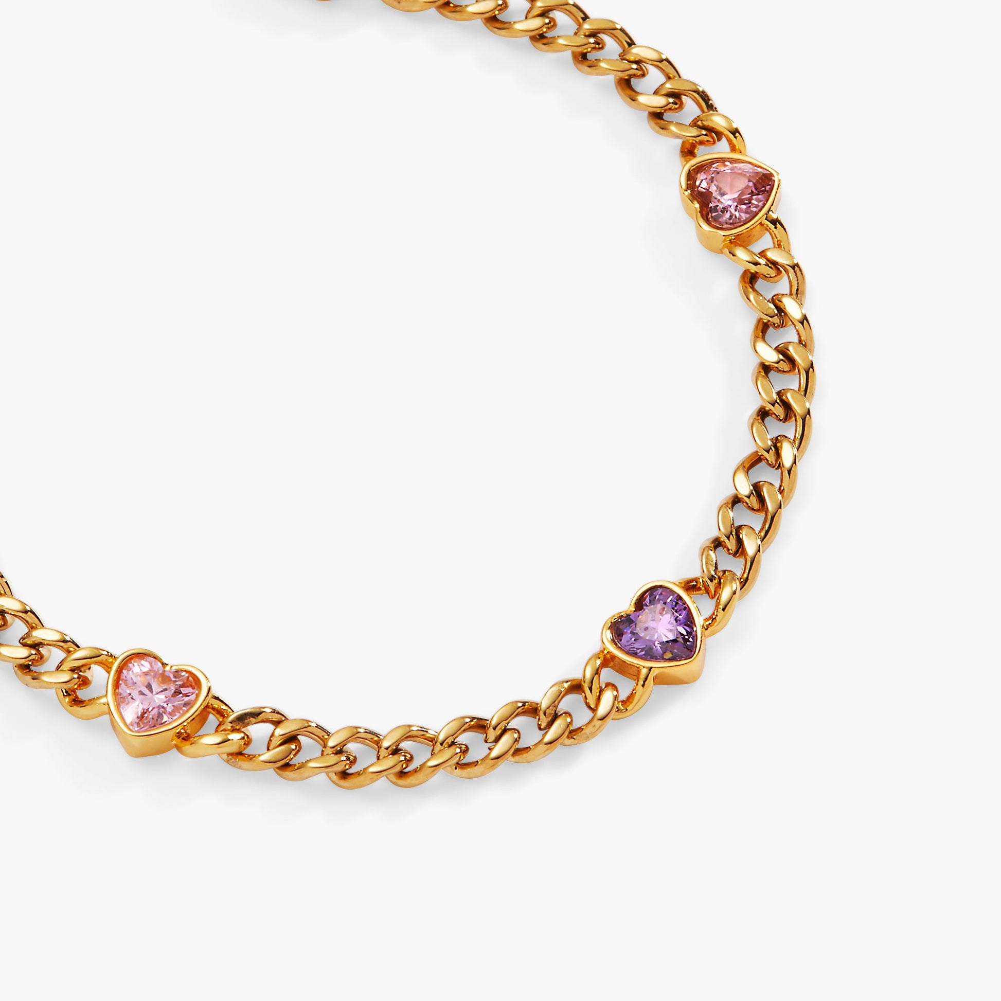 Heart Curb Chain Bracelet Stainless Steel Gold