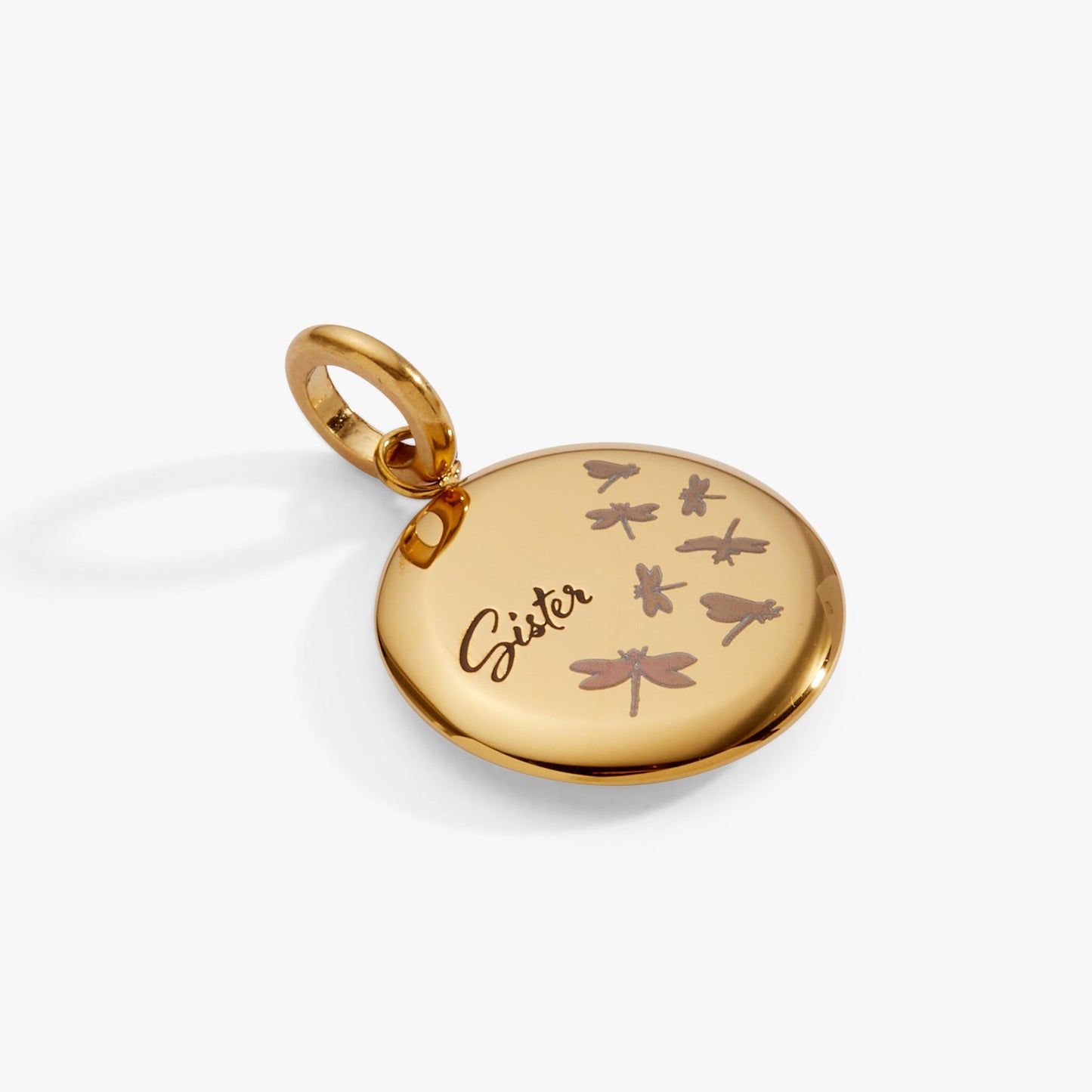 Sister Dragonfly Disc Charm Stainless Steel Gold