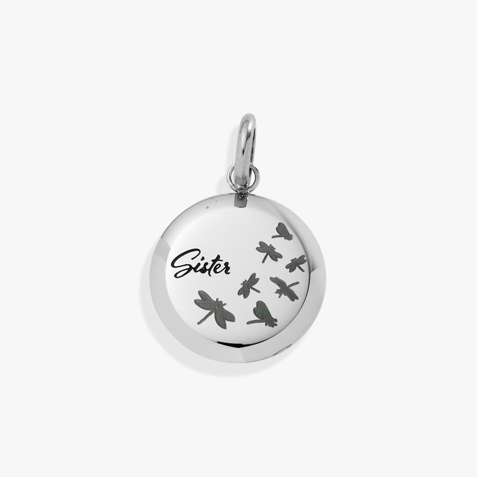 Sister Dragonfly Disc Charm Stainless Steel Gold