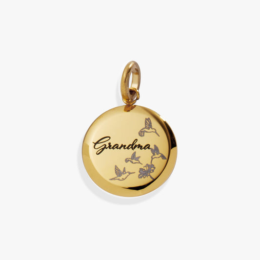 Grandma Hummingbird Disc Charm Stainless Steel Gold