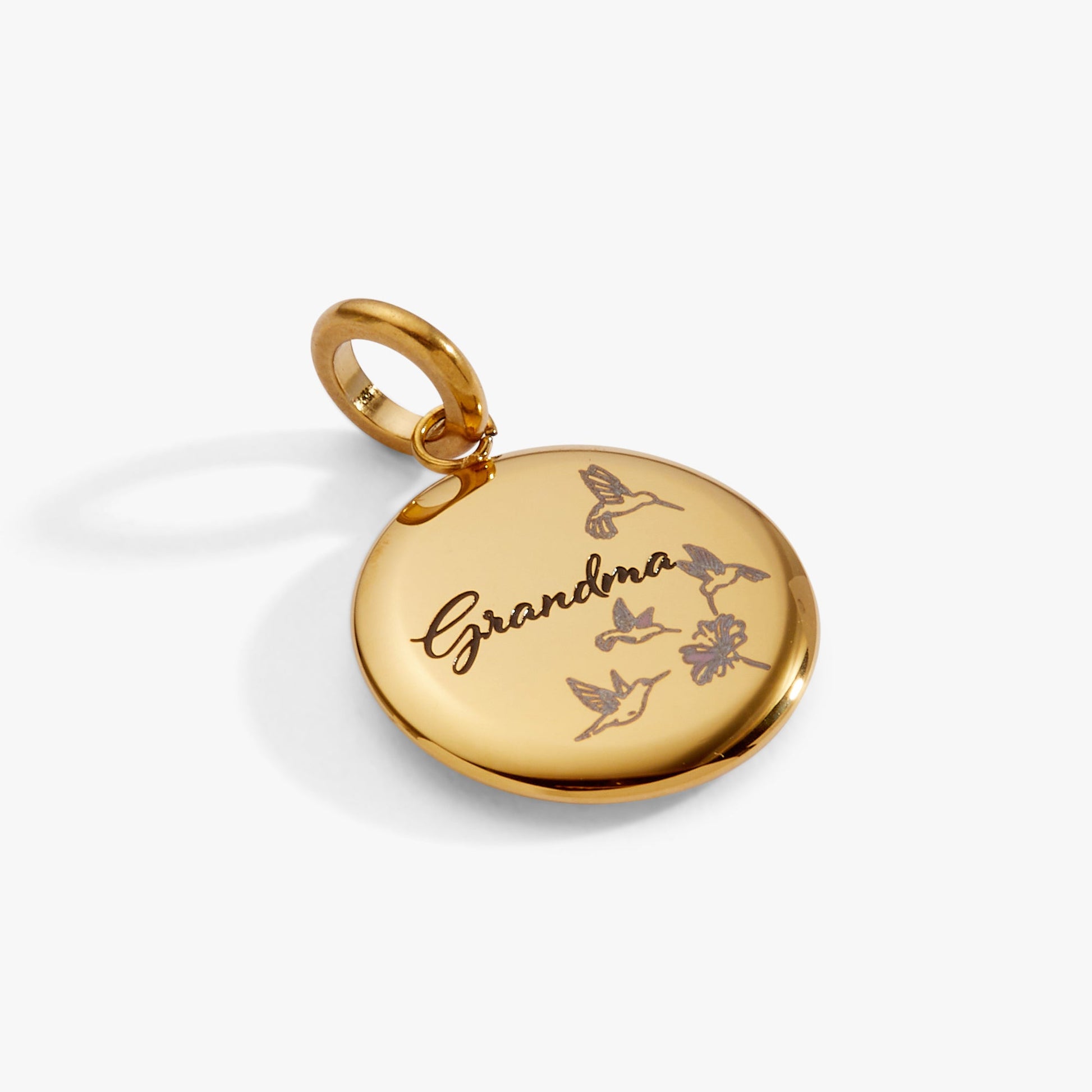 Grandma Hummingbird Disc Charm Stainless Steel Gold