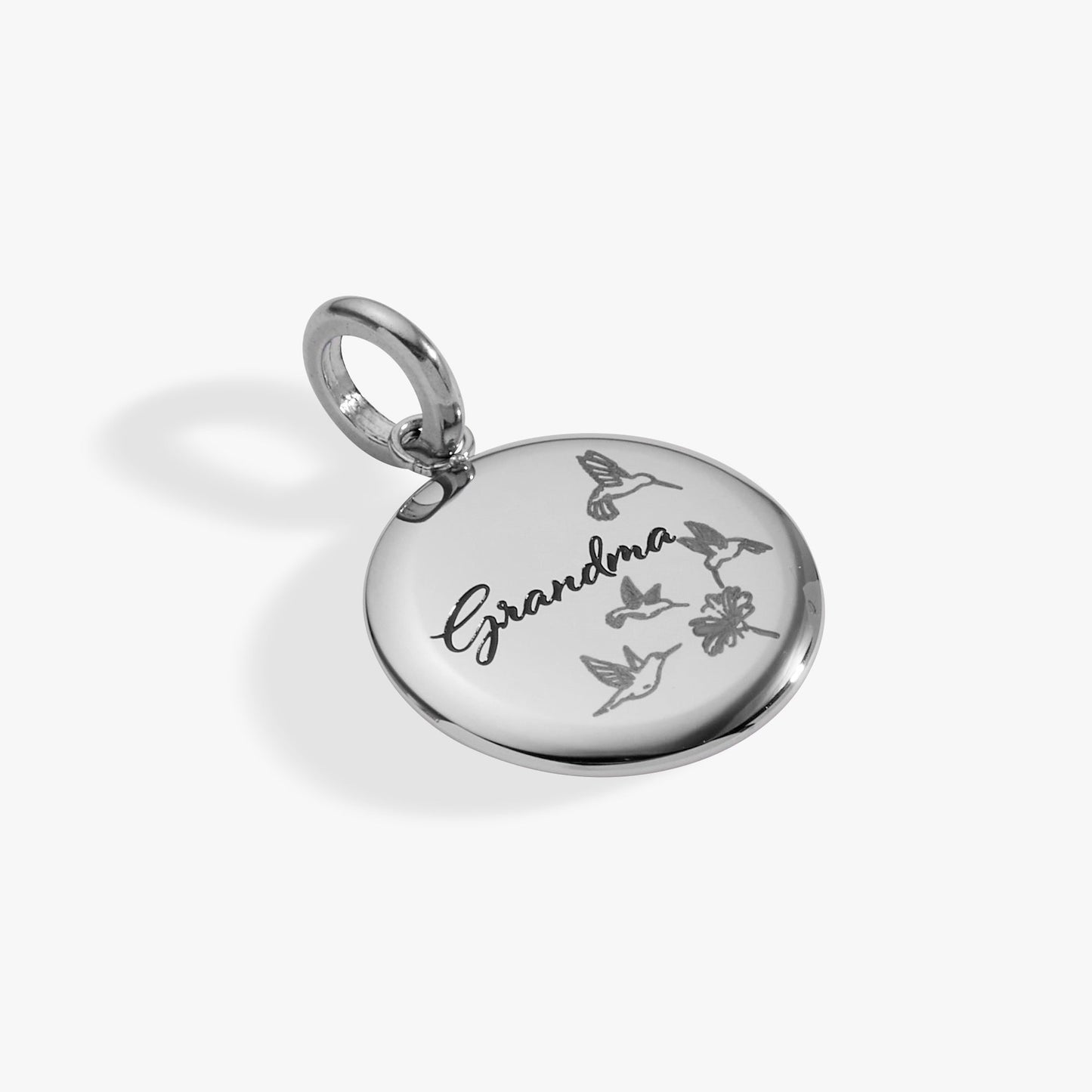 Grandma Hummingbird Disc Charm Stainless Steel Gold