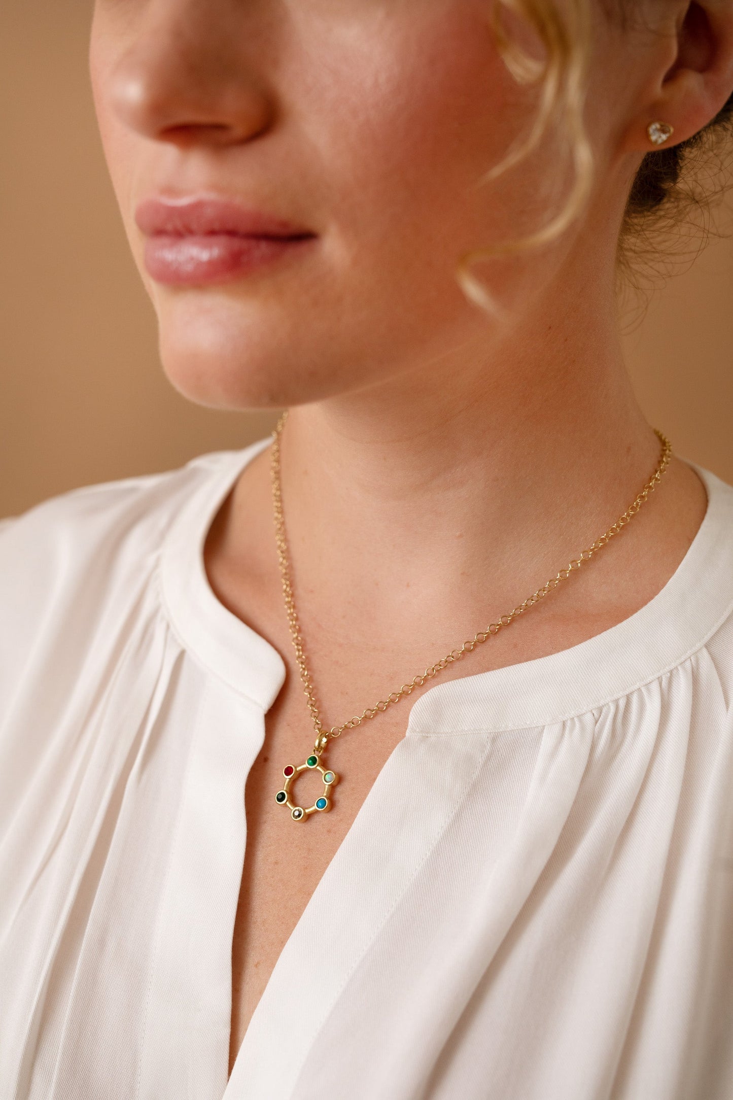 Mother Crystal Necklace Stainless Steel Gold
