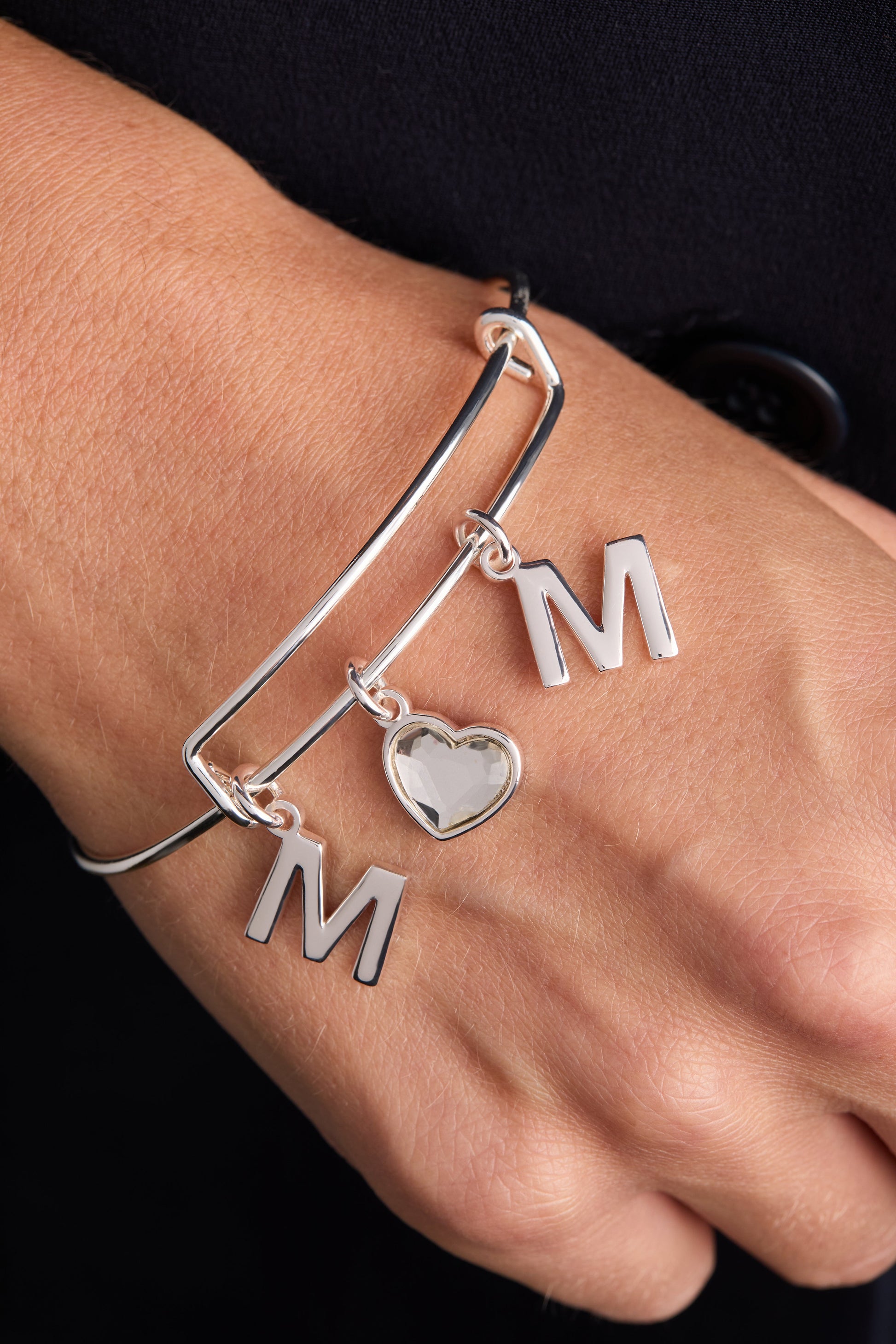 Crystal Mom Bangle Silver