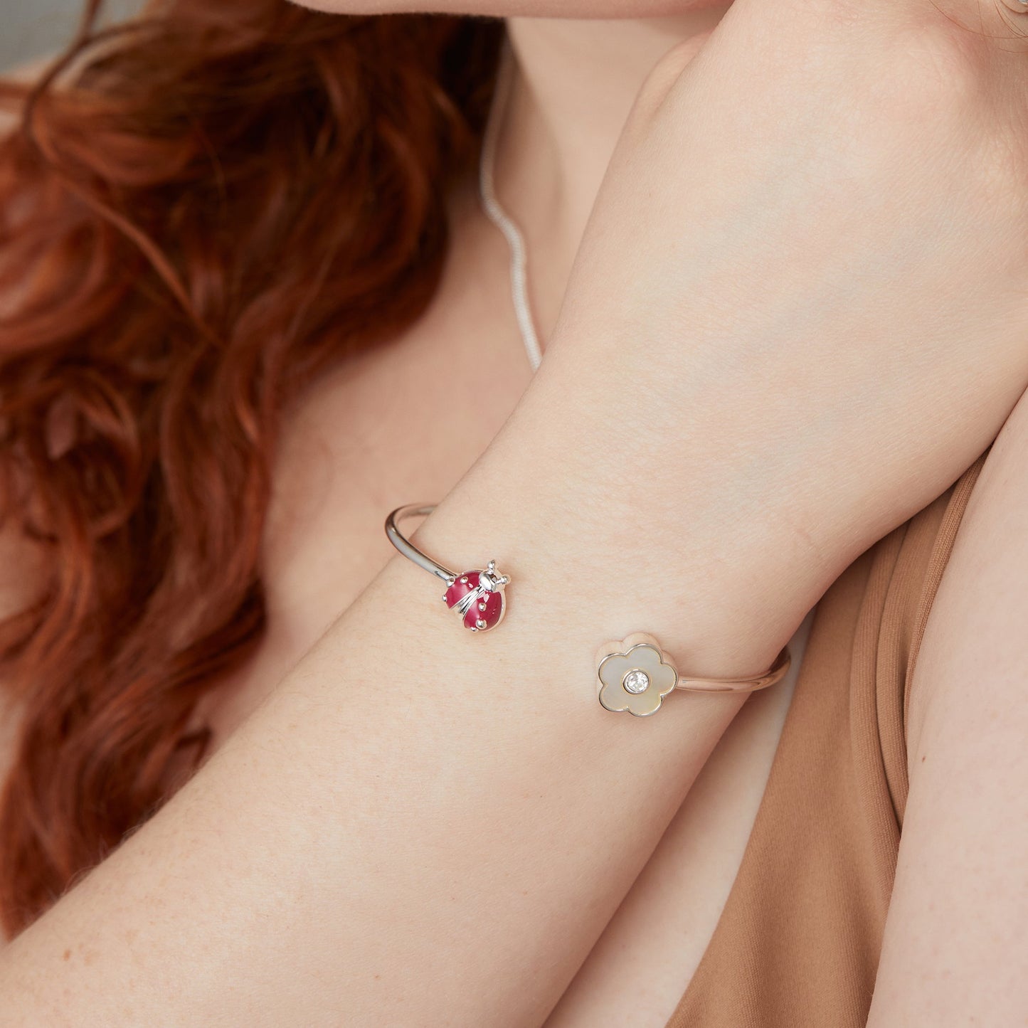 Ladybug and Daisy Flex Cuff Silver