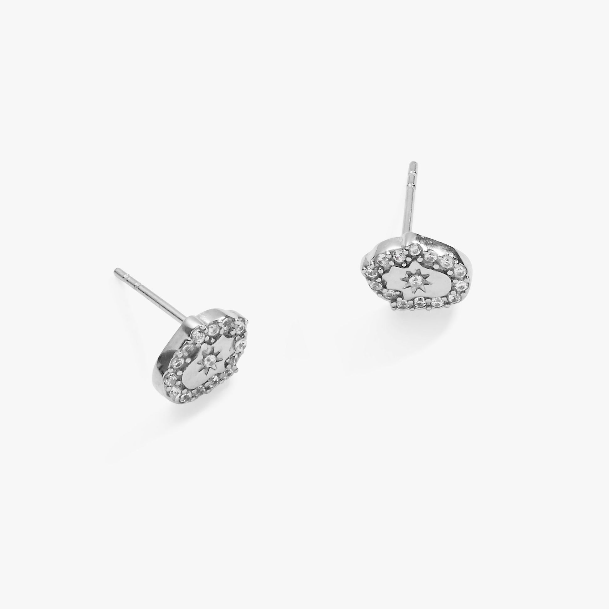 Hamsa Mini Stud Earrings Stainless Steel Silver