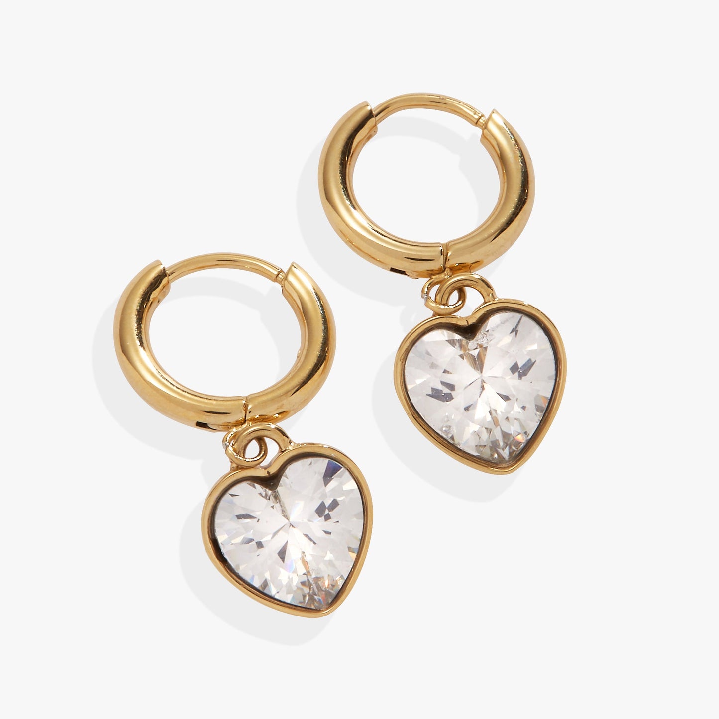 Crystal Heart Huggie Hoop Earrings – Sparkling Occasion Earrings Stainless Steel Silver