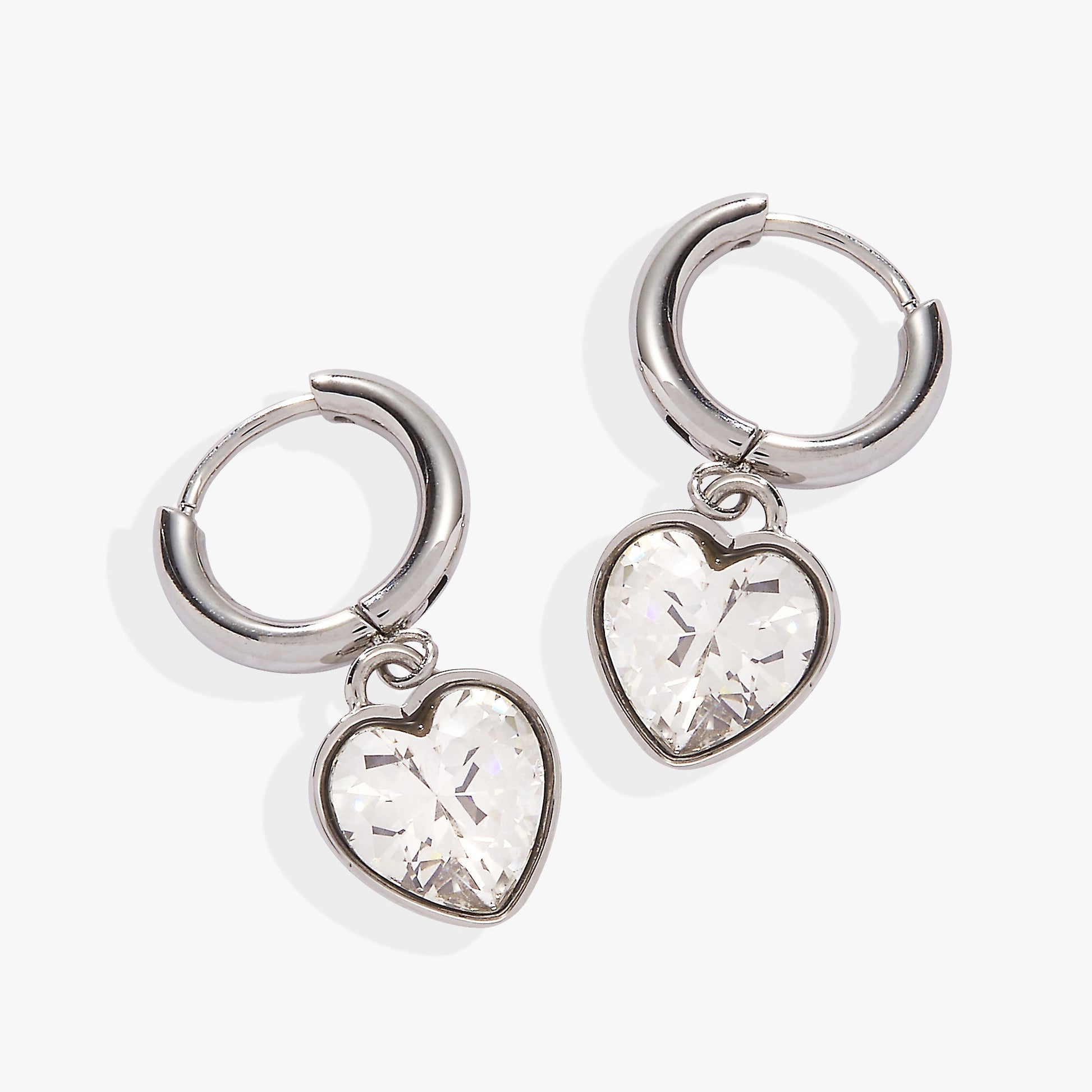 Crystal Heart Huggie Hoop Earrings – Sparkling Occasion Earrings Stainless Steel Silver
