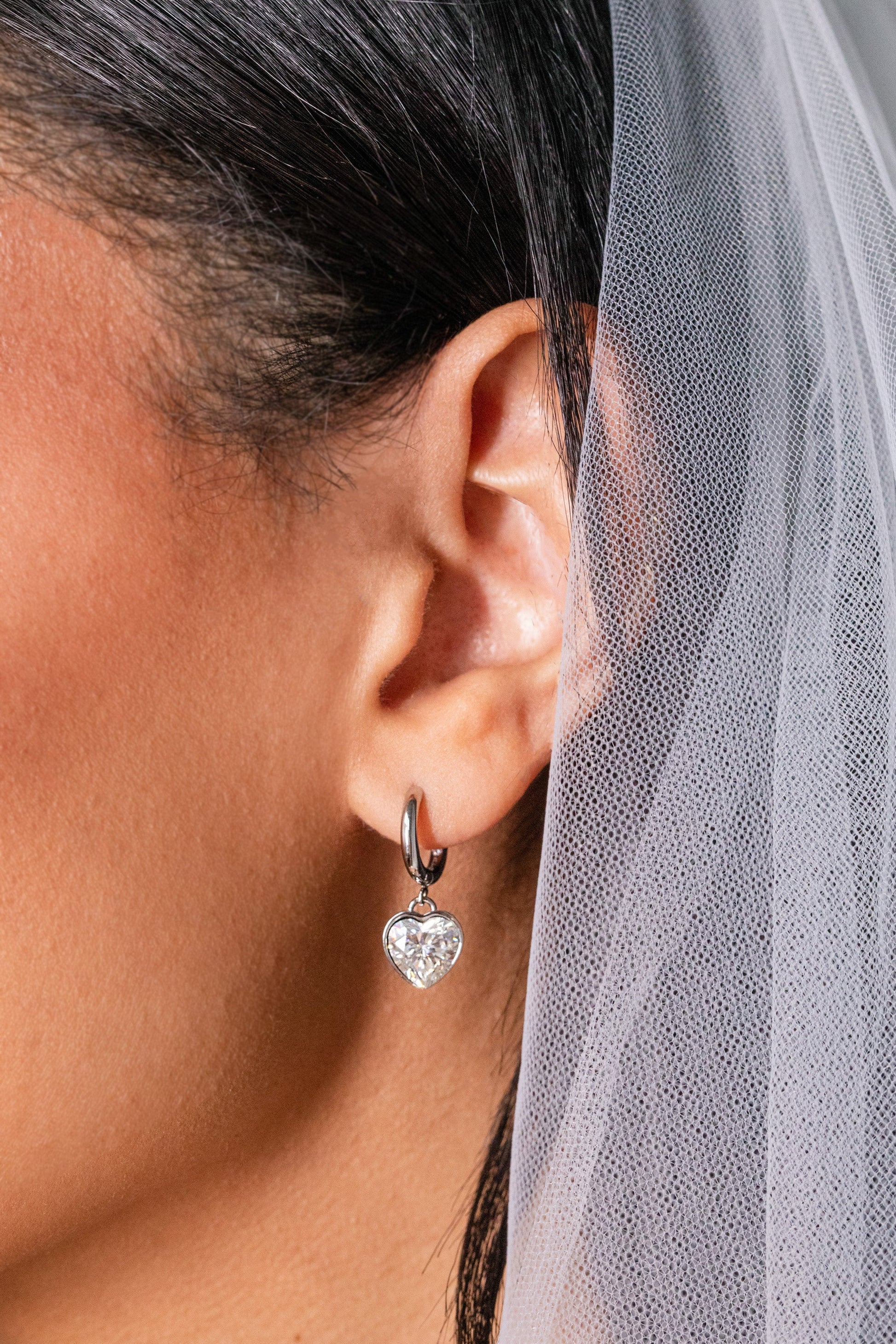 Crystal Heart Huggie Hoop Earrings – Sparkling Occasion Earrings Stainless Steel Silver