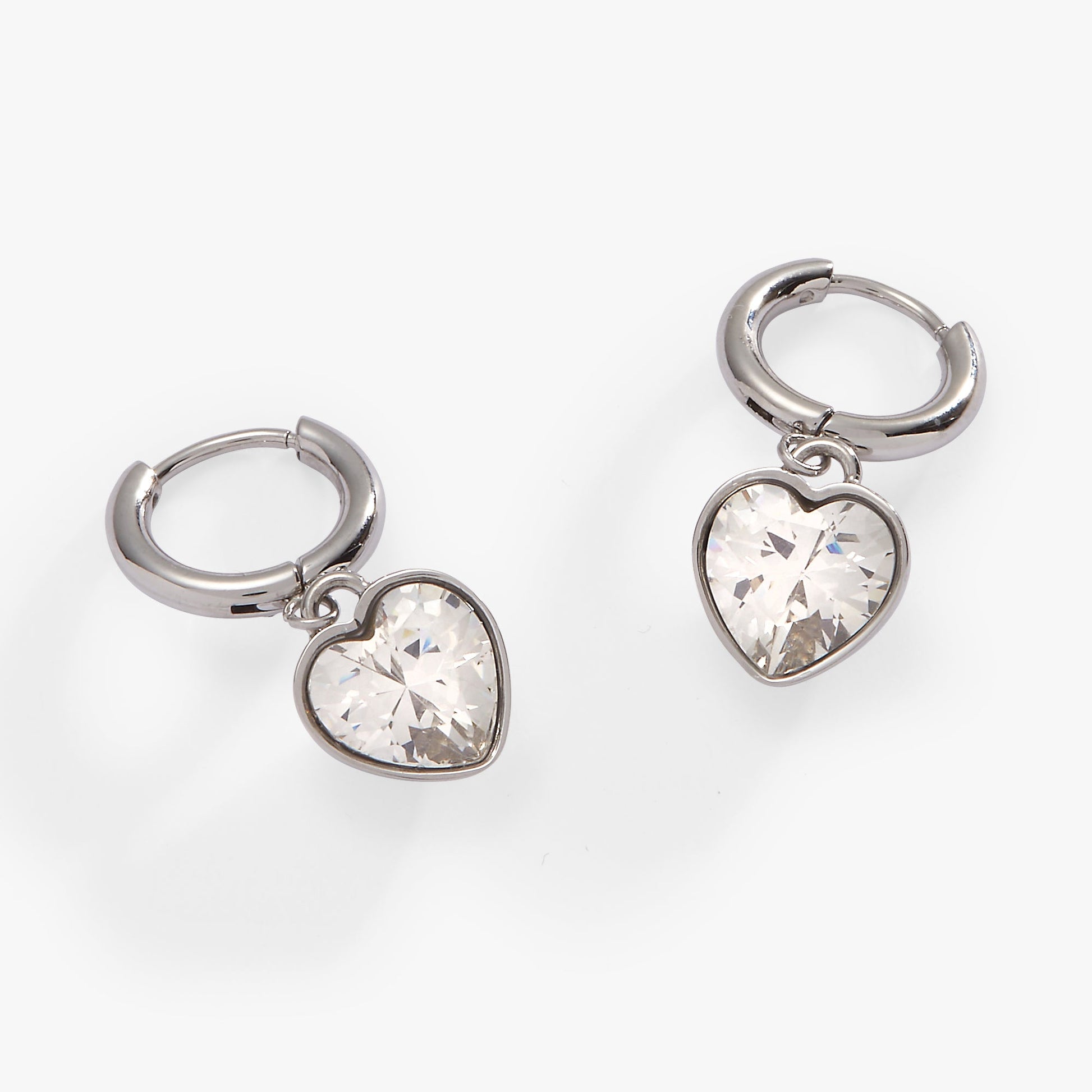 Crystal Heart Huggie Hoop Earrings – Sparkling Occasion Earrings Stainless Steel Silver