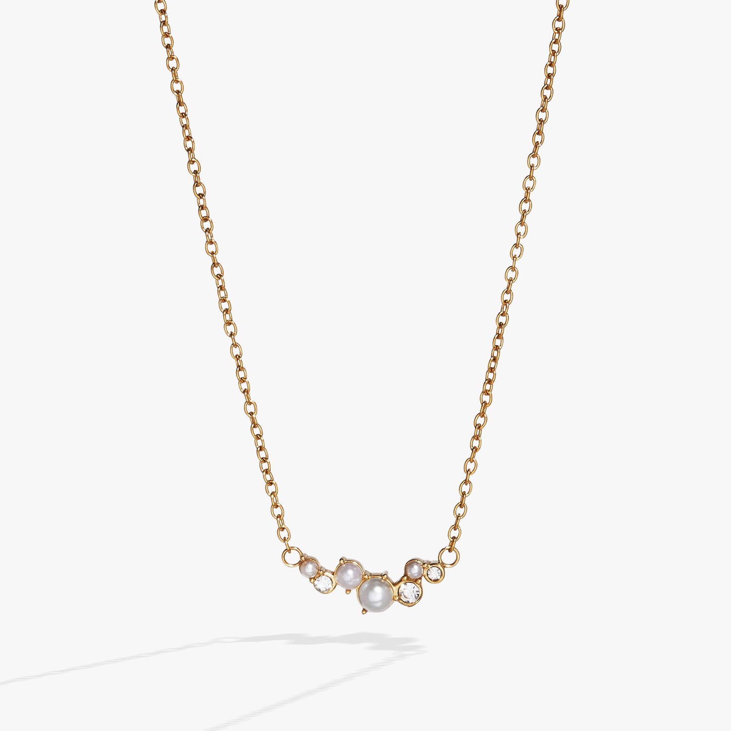 Pearl & Crystal Pendant Necklace Stainless Steel Gold