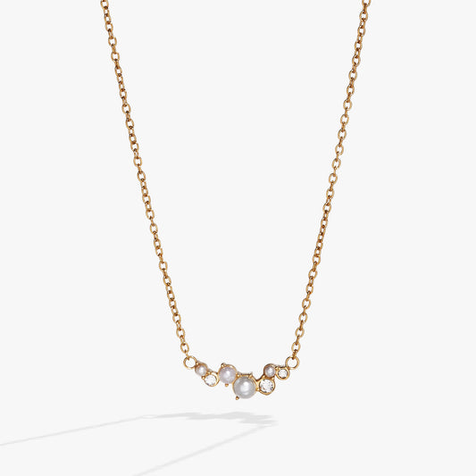 Pearl & Crystal Pendant Necklace Stainless Steel Gold