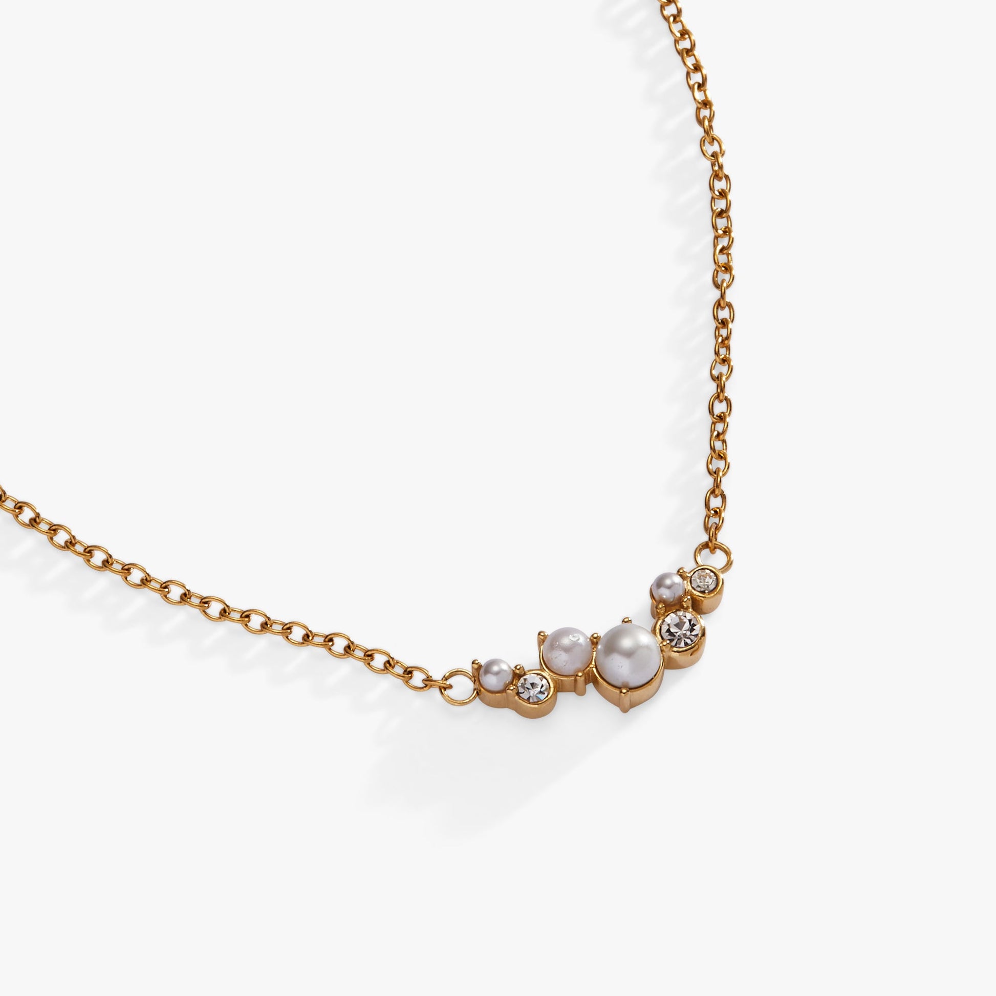 Pearl & Crystal Pendant Necklace Stainless Steel Gold