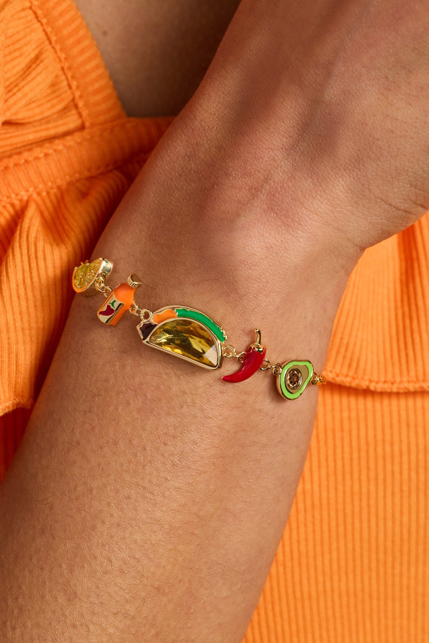 Taco Inline Charm Bracelet Gold