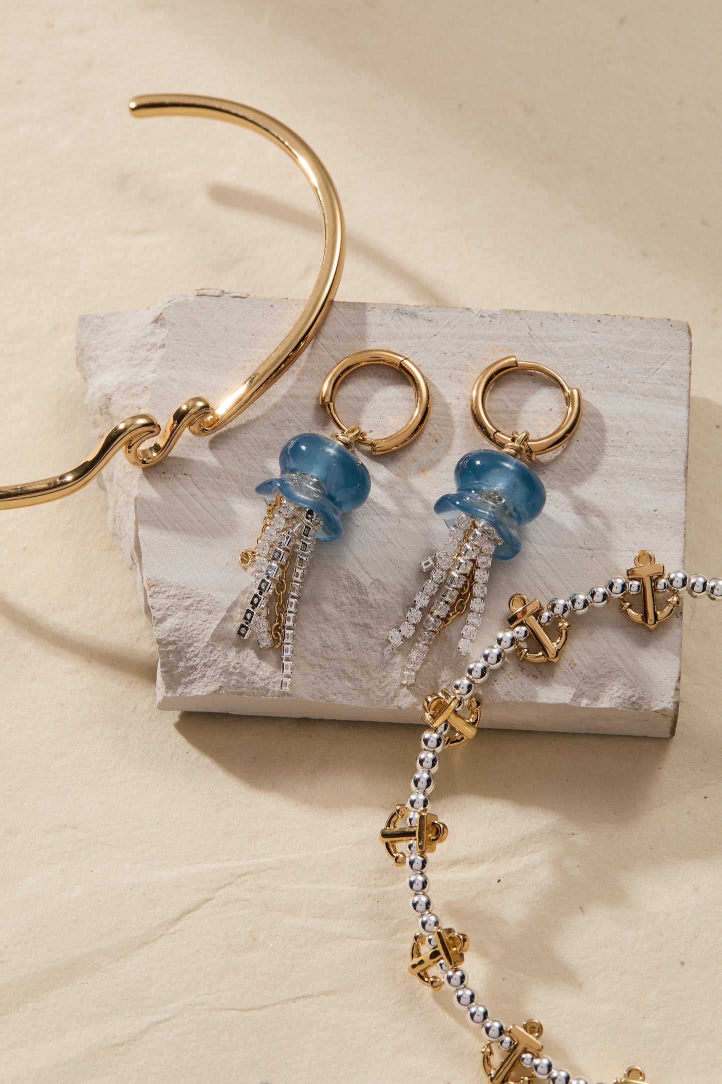 Whimsical Jellyfish Huggie Hoops Two Tone