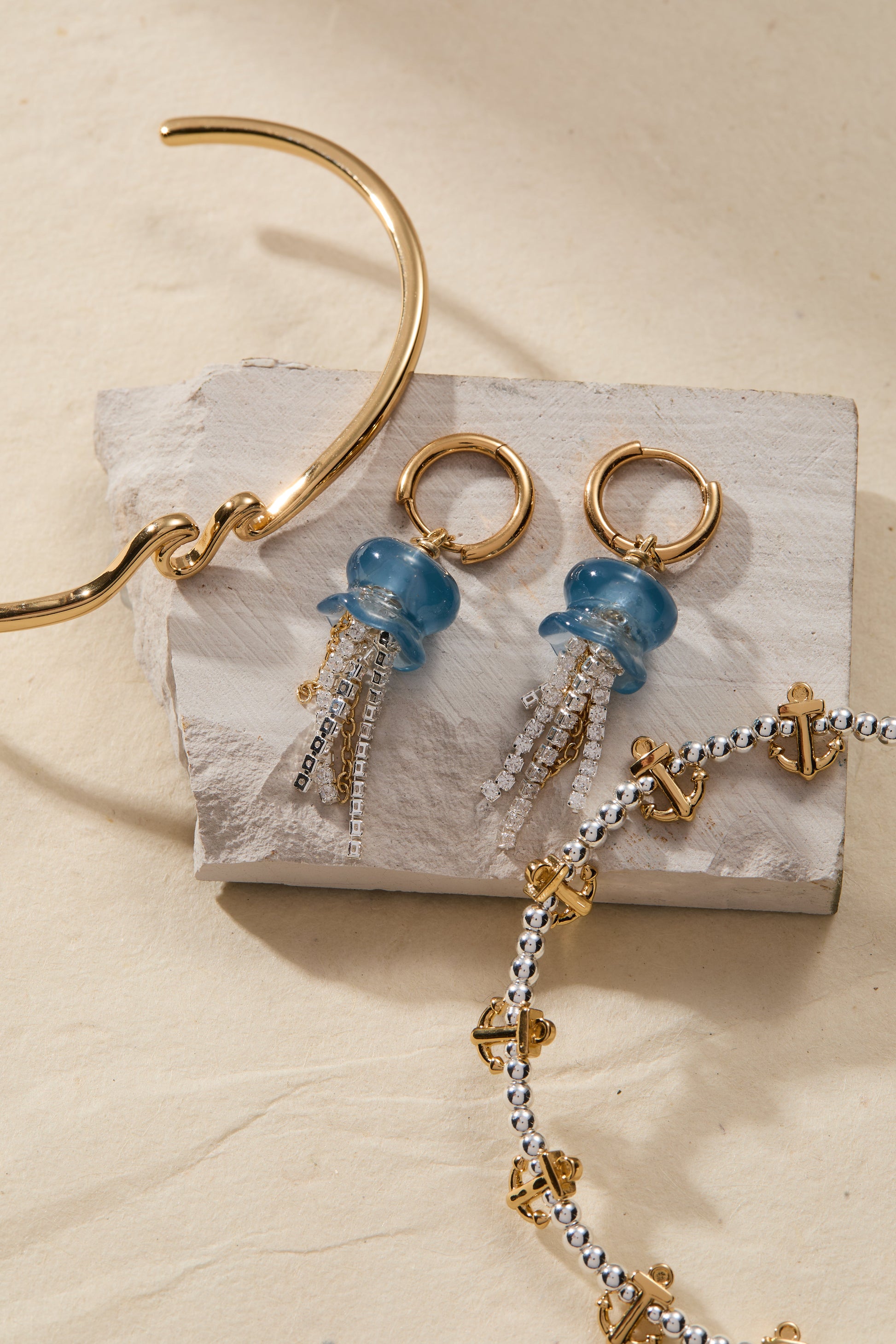 Whimsical Jellyfish Huggie Hoops Two Tone