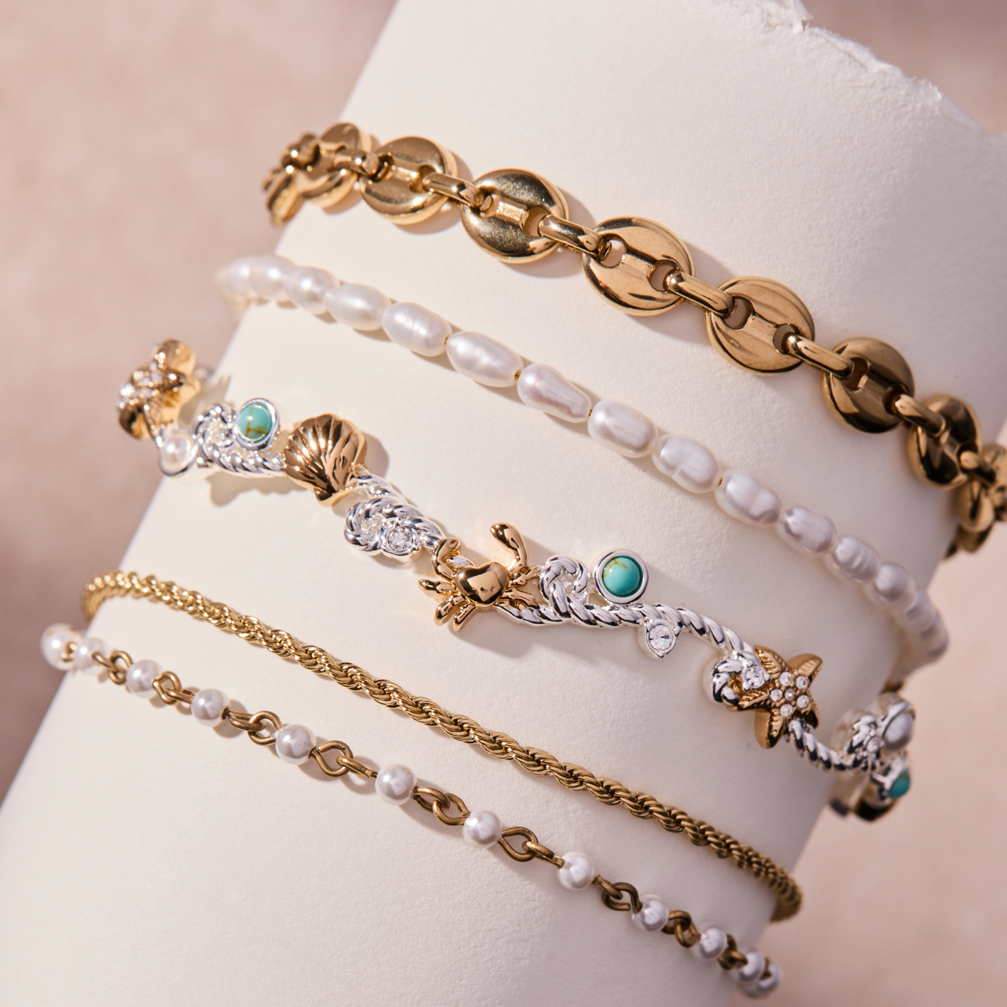 Whimsical Seaside Rope Cuff Two Tone - Stainless Steel