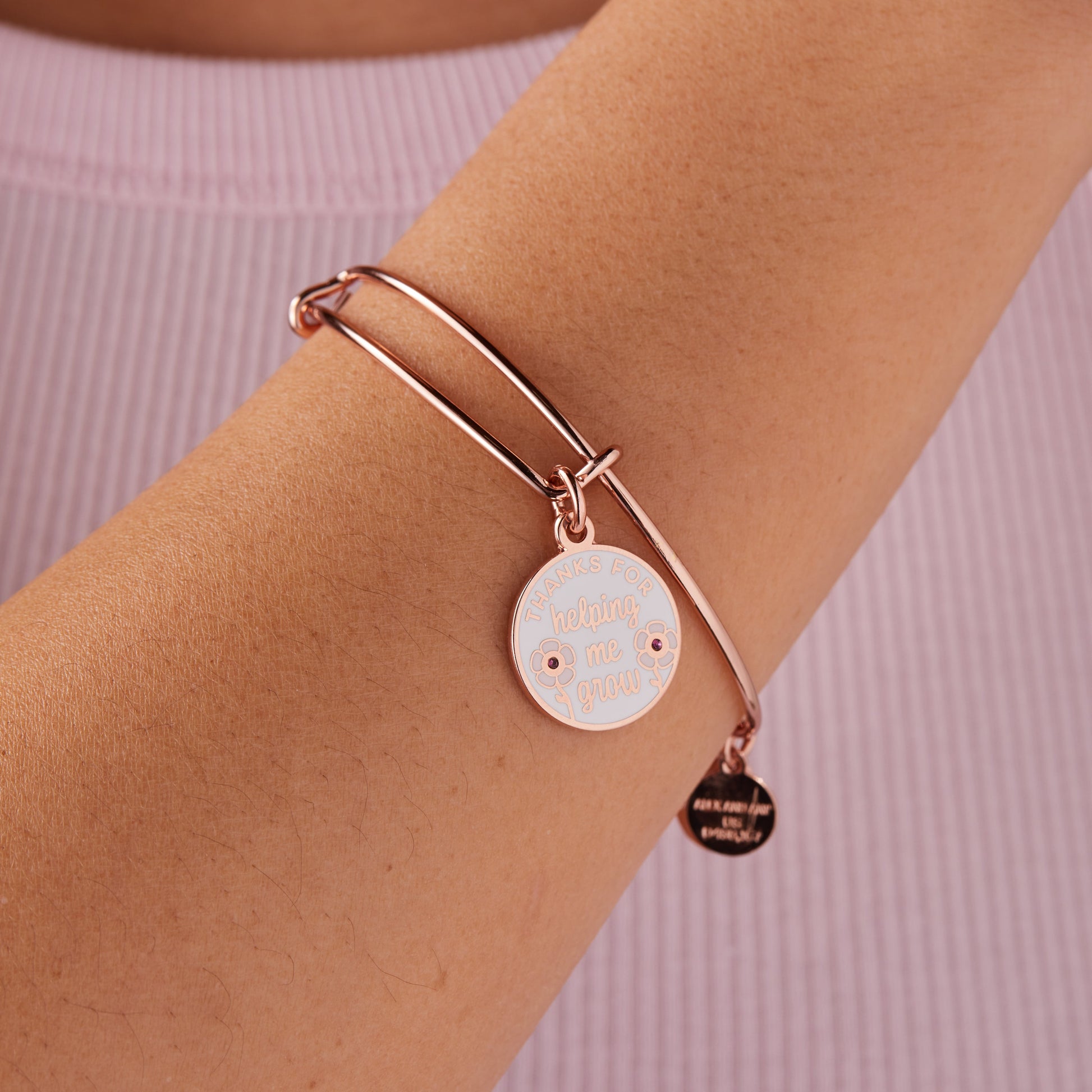 Thanks For Helping Me Grow' Flower Charm Bangle
    
    
    
       Rose Gold