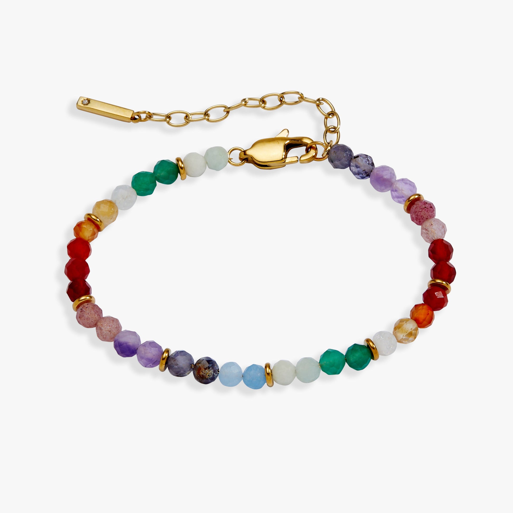 Rainbow Ombre Semi-Precious Beaded Bracelet Stainless Steel Gold
