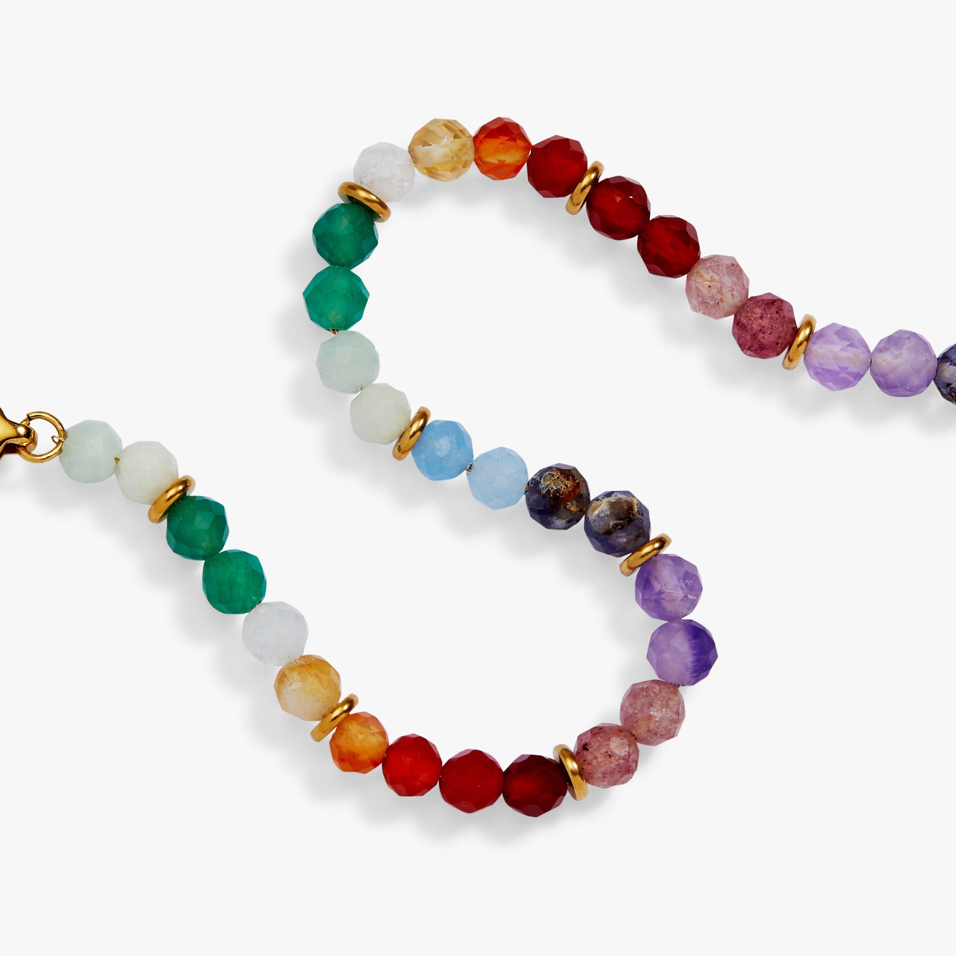 Rainbow Ombre Semi-Precious Beaded Bracelet Stainless Steel Gold