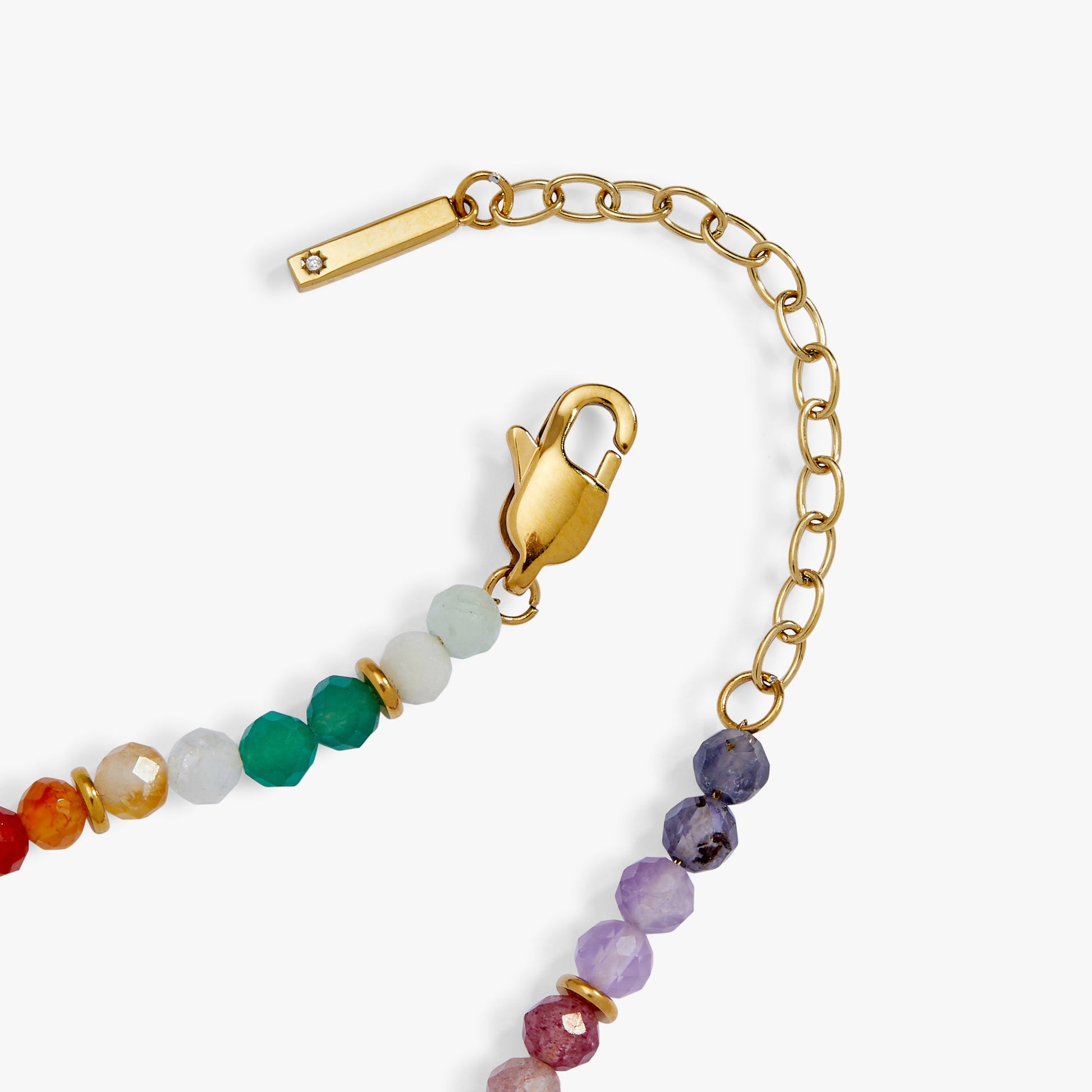 Rainbow Ombre Semi-Precious Beaded Bracelet Stainless Steel Gold