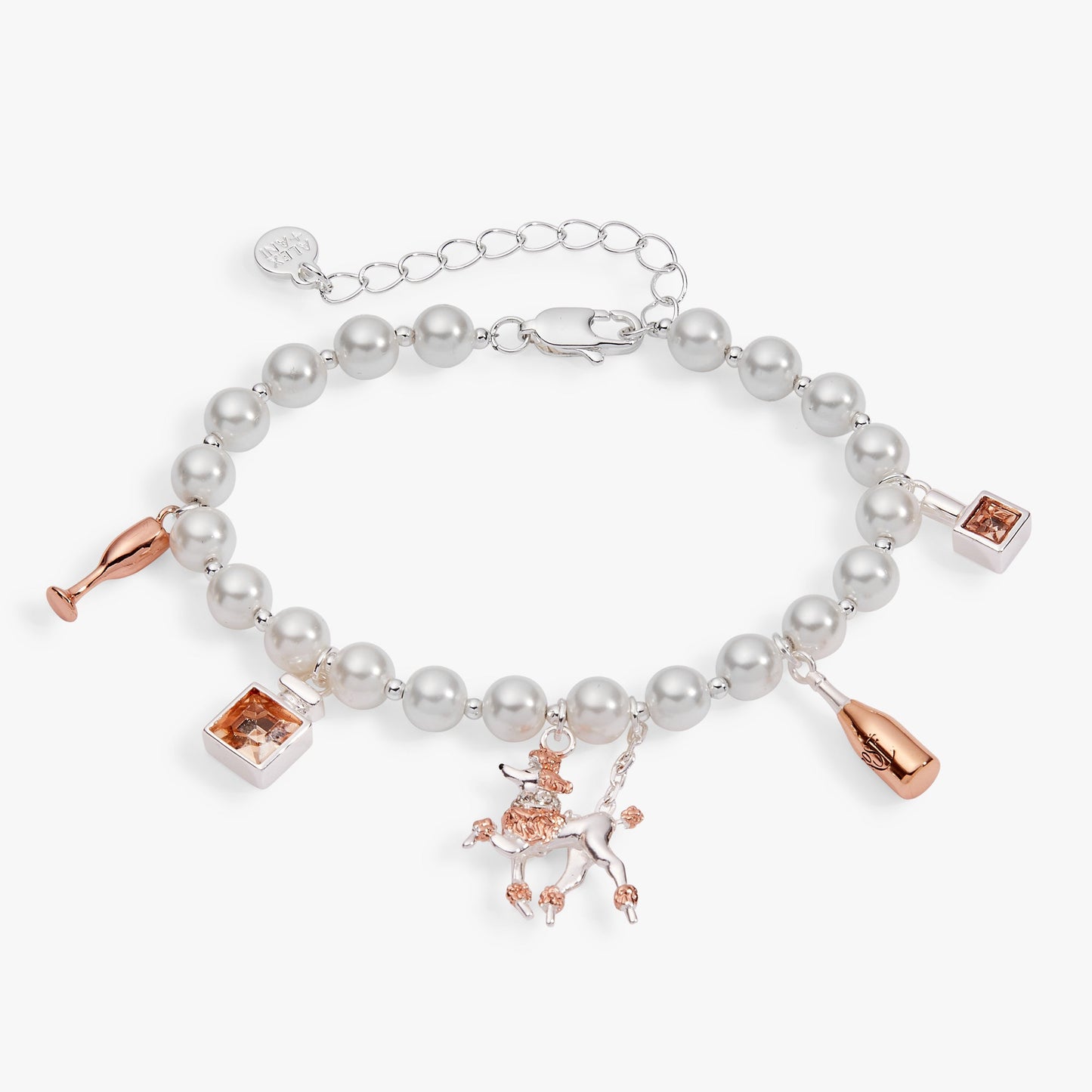 Posh Poodle Pearl Charm Bracelet Two Tone