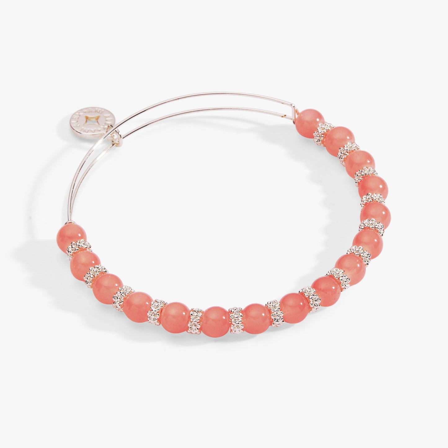 Cherry Quartz Beaded Charm Bangle Silver