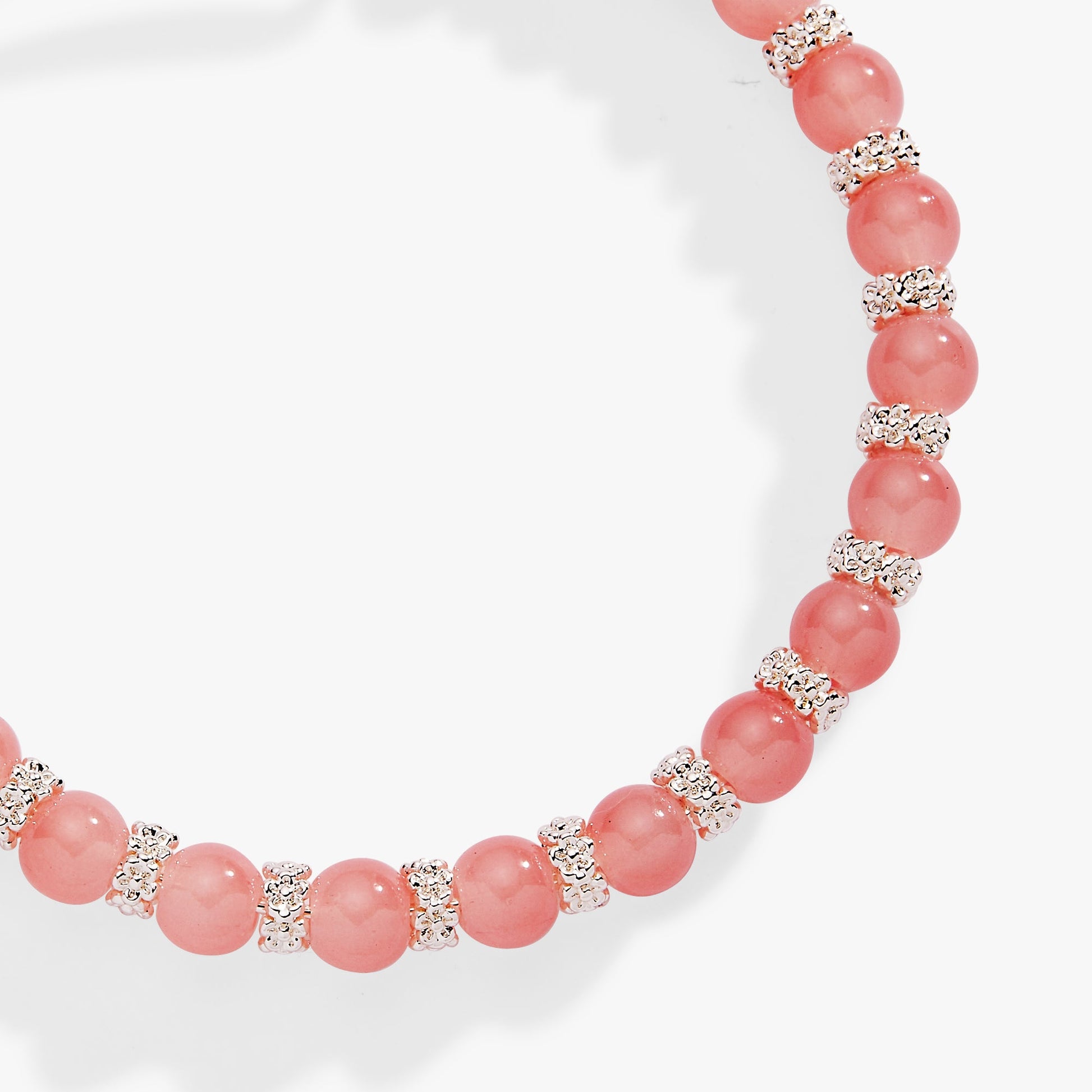 Cherry Quartz Beaded Charm Bangle Silver