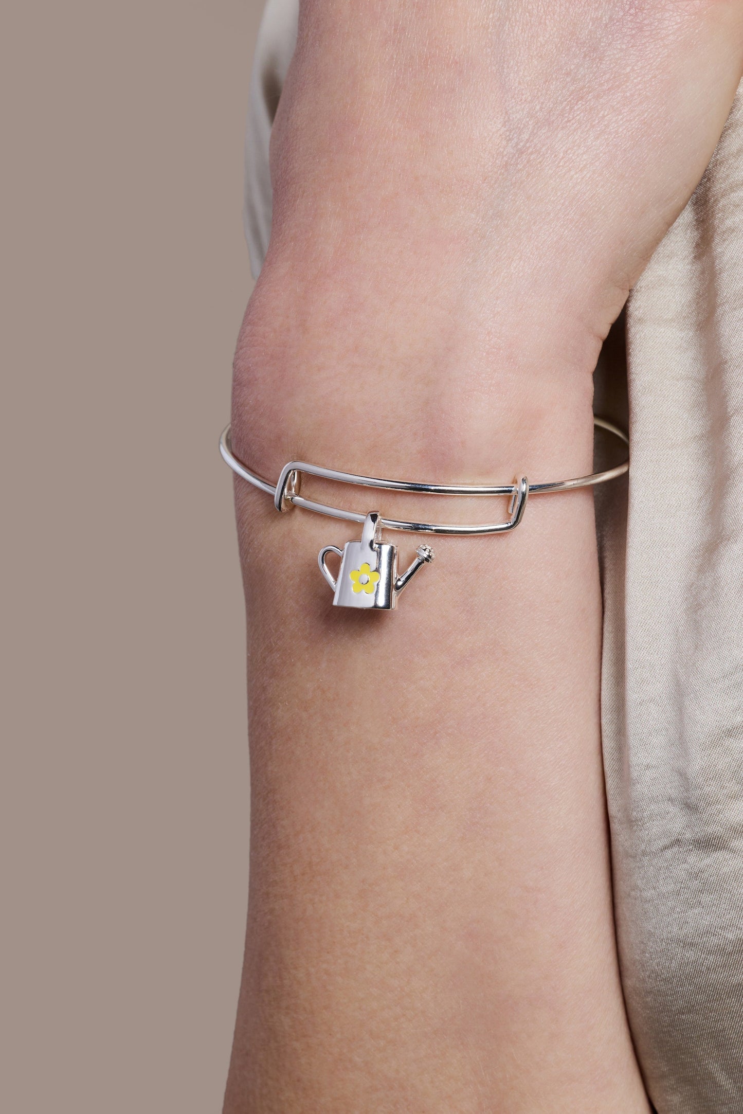 Watering Can Charm Bangle Silver