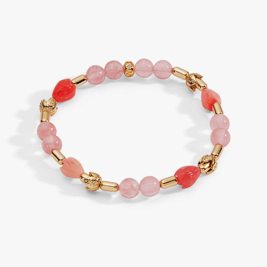 Tulip Cherry Quartz Stretch Bracelet Gold