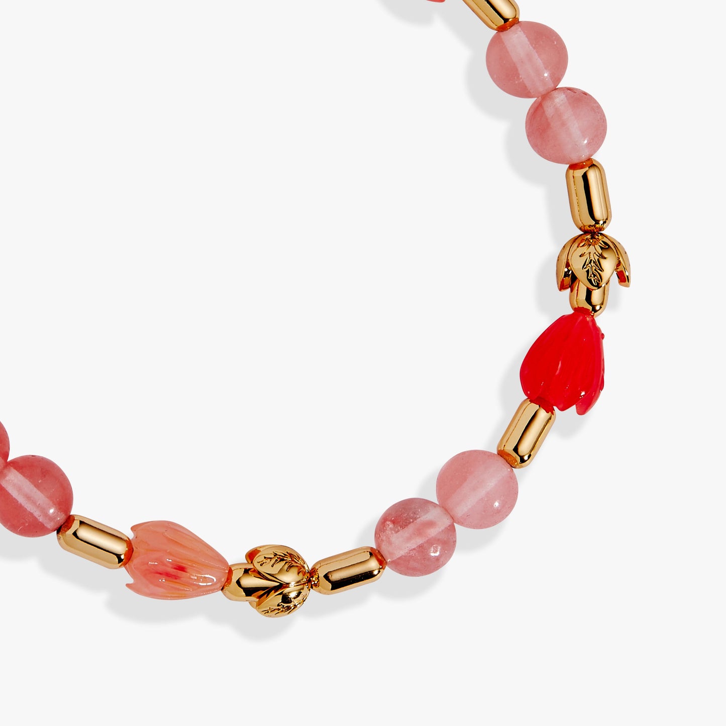 Tulip Cherry Quartz Stretch Bracelet Gold