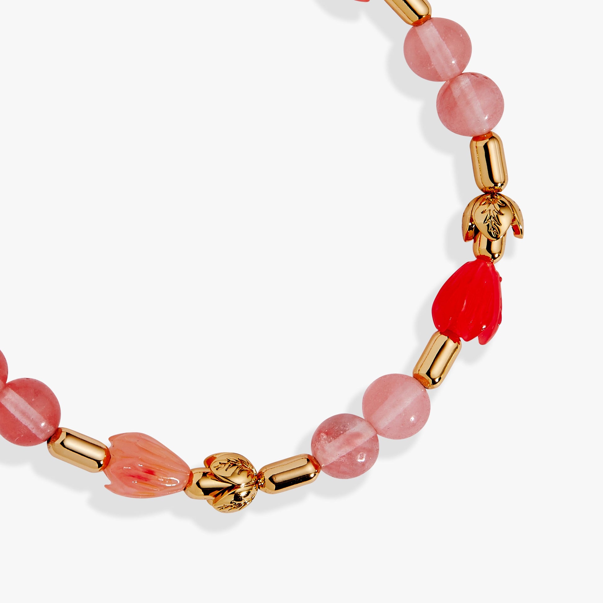 Tulip Cherry Quartz Stretch Bracelet Gold