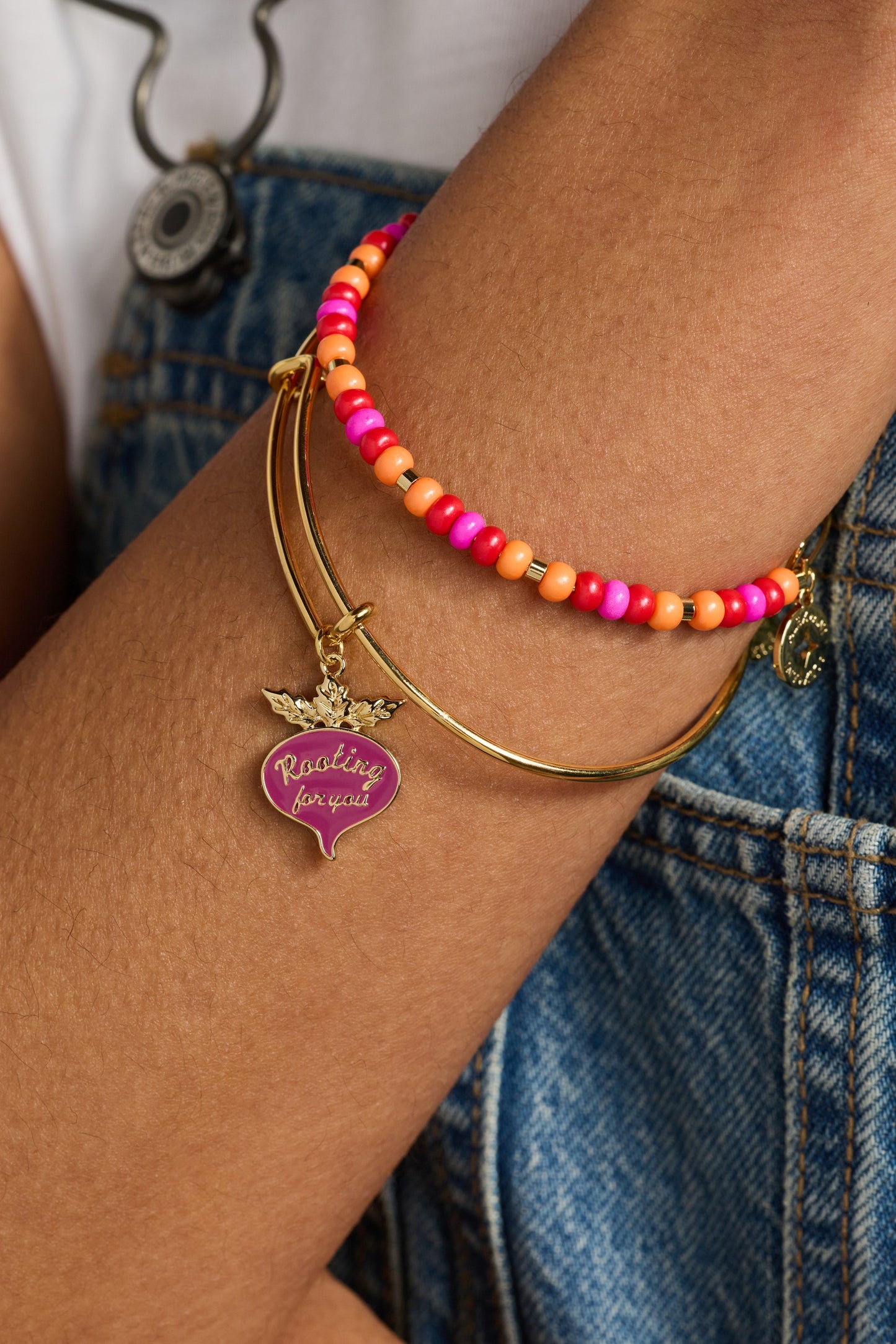 Summer Hues Beaded Charm Bangle Gold