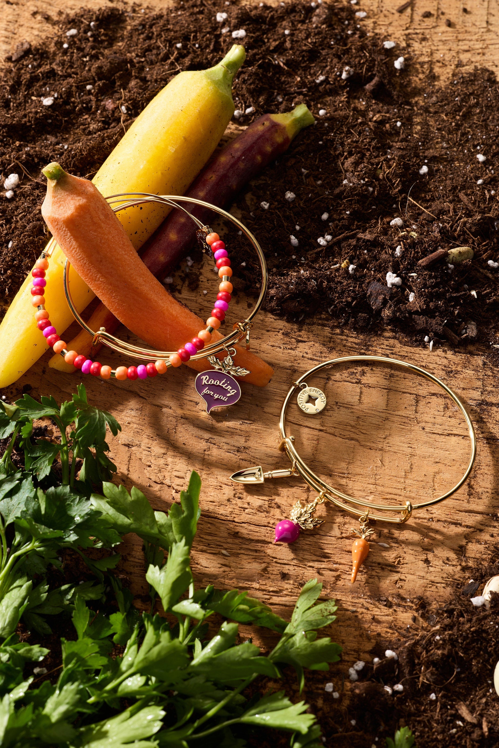 Summer Hues Beaded Charm Bangle Gold