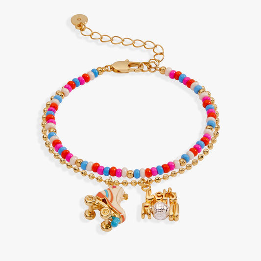 70s Roller Skate Double Strand Bracelet Gold