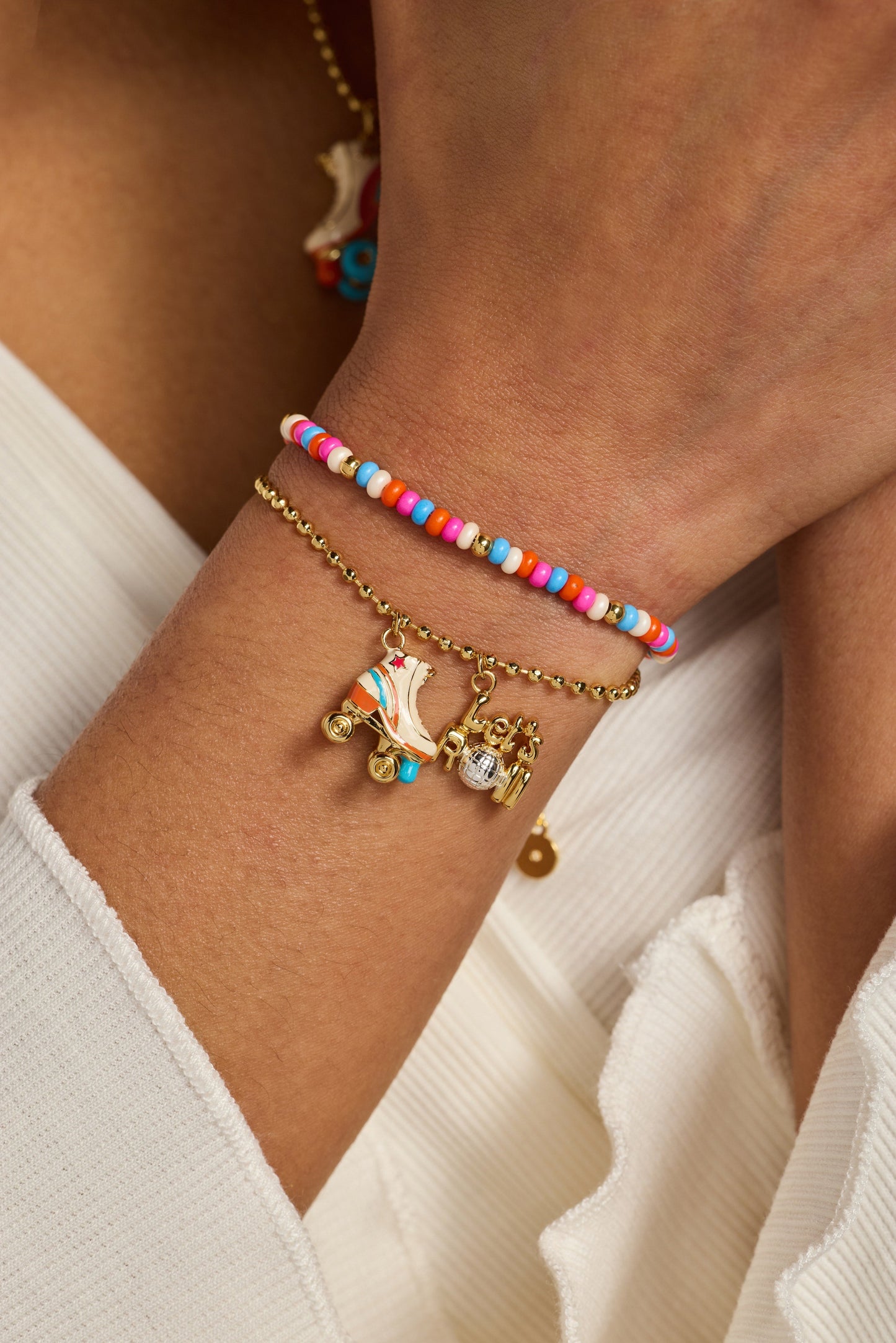 70s Roller Skate Double Strand Bracelet Gold