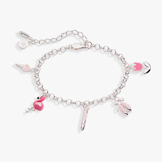 Crayola Tickle Me Pink Charm Bracelet Silver