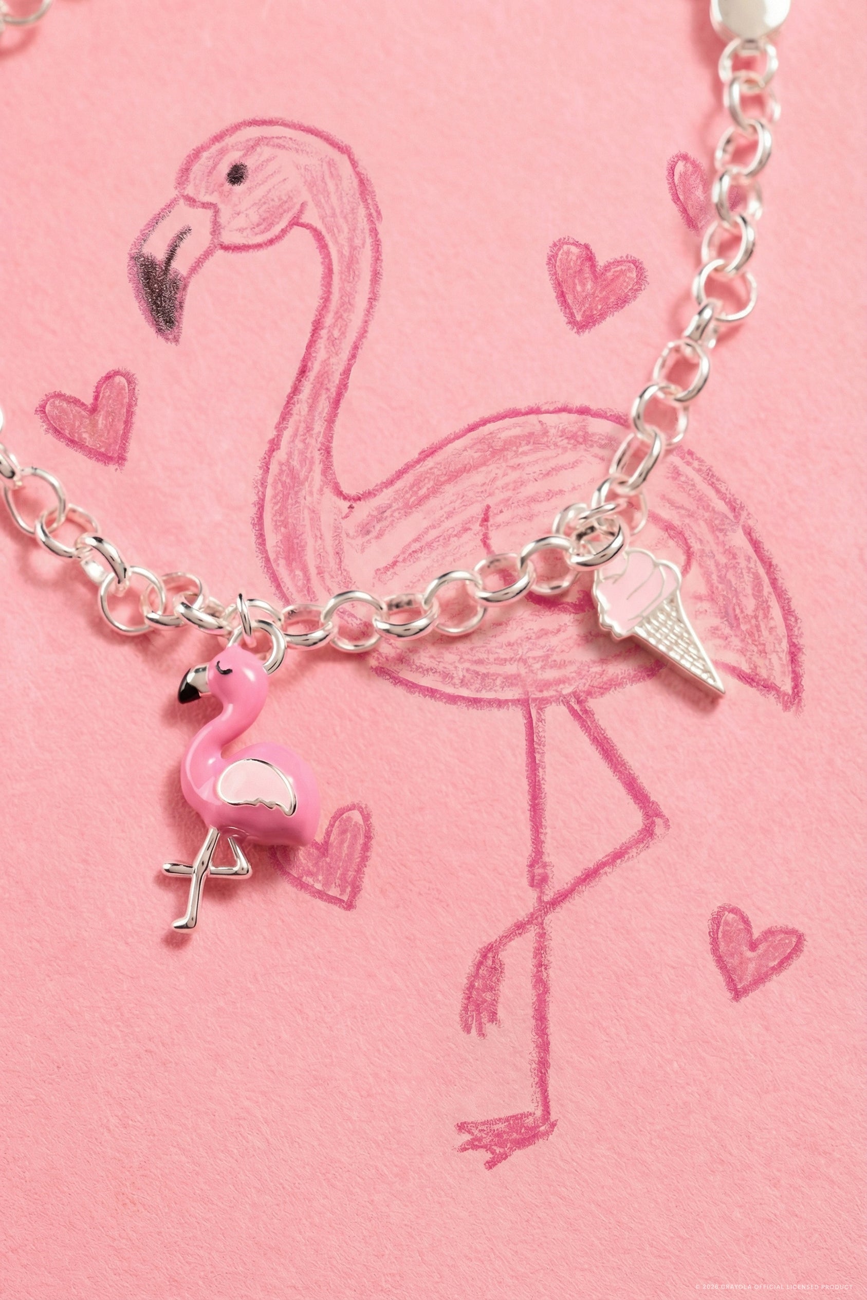 Crayola Tickle Me Pink Charm Bracelet Silver
