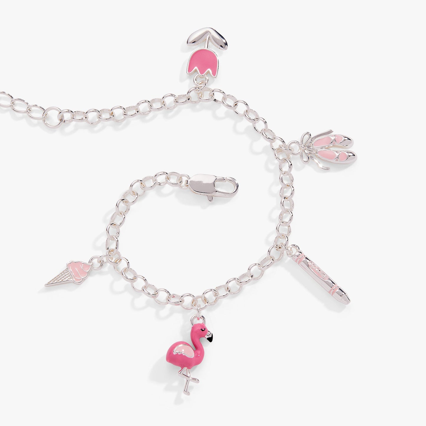 Crayola Tickle Me Pink Charm Bracelet Silver