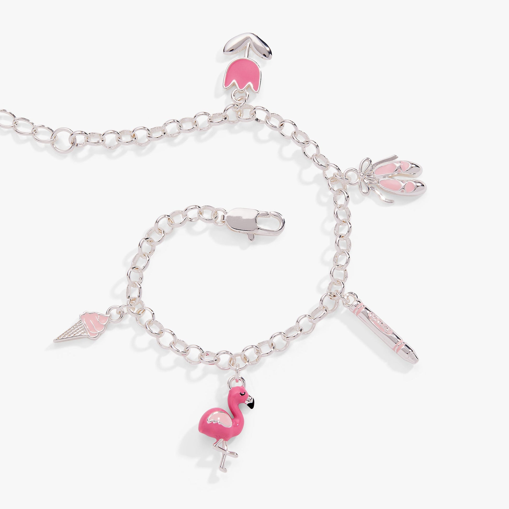 Crayola Tickle Me Pink Charm Bracelet Silver