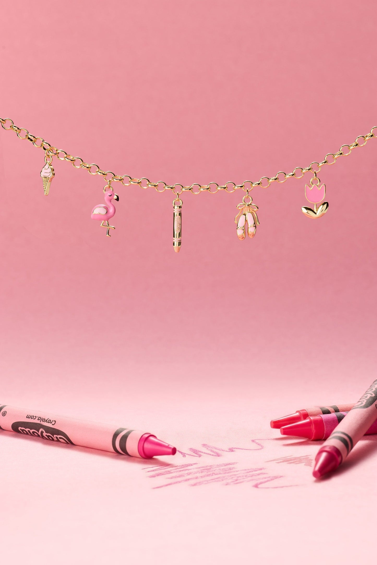 Crayola Tickle Me Pink Charm Bracelet Silver