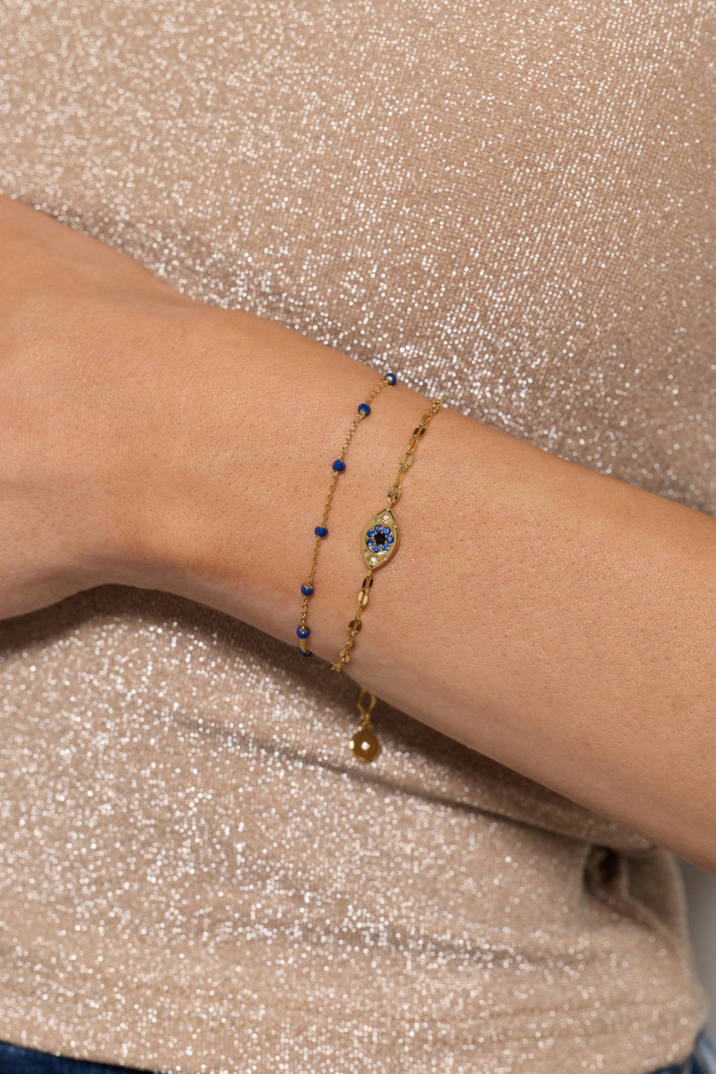 Festival Double Strand Evil Eye Bracelet Gold