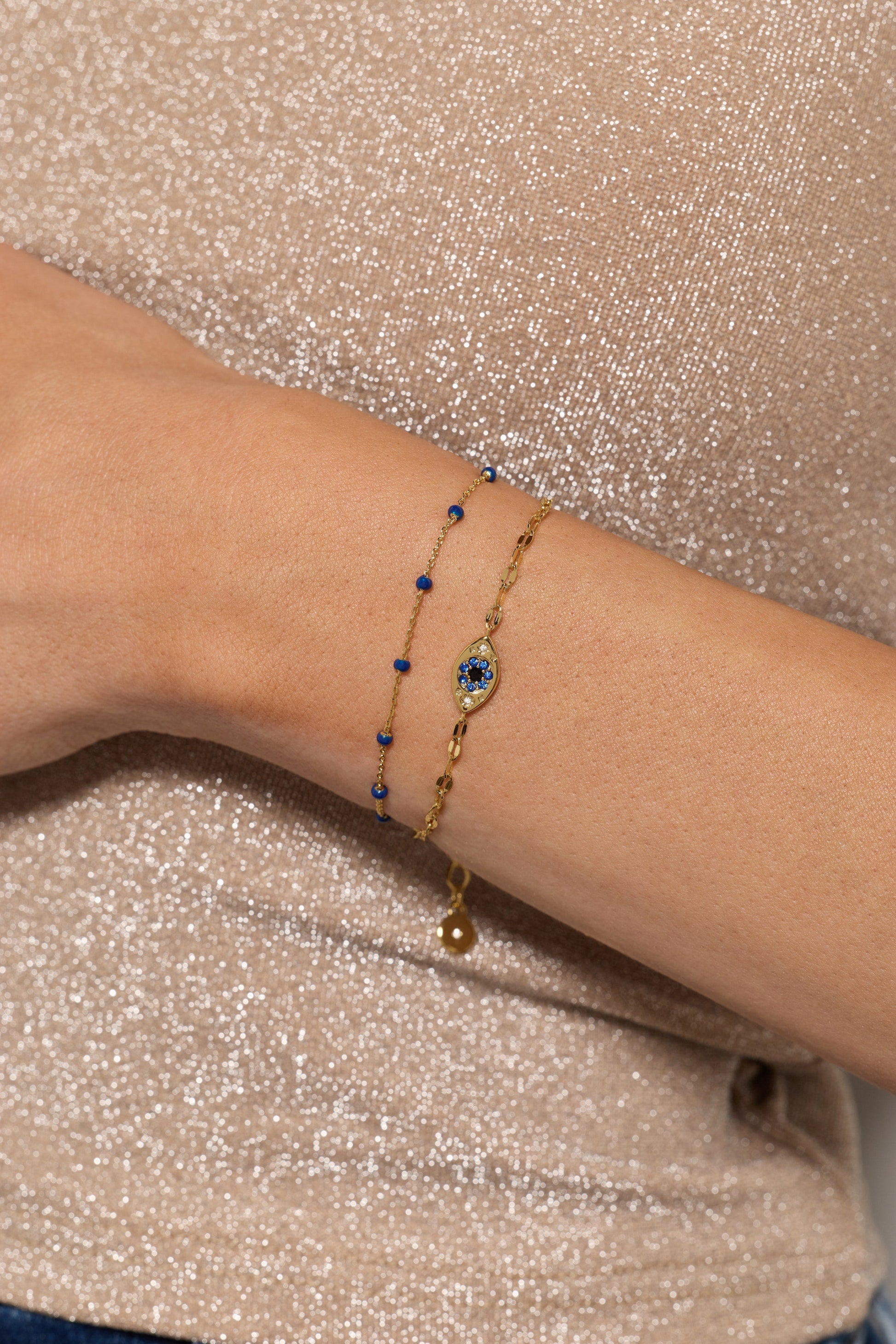 Festival Double Strand Evil Eye Bracelet Gold