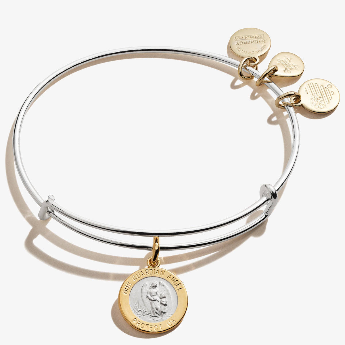Guardian Angel Charm Bangle Bracelet, Two-Tone Silver