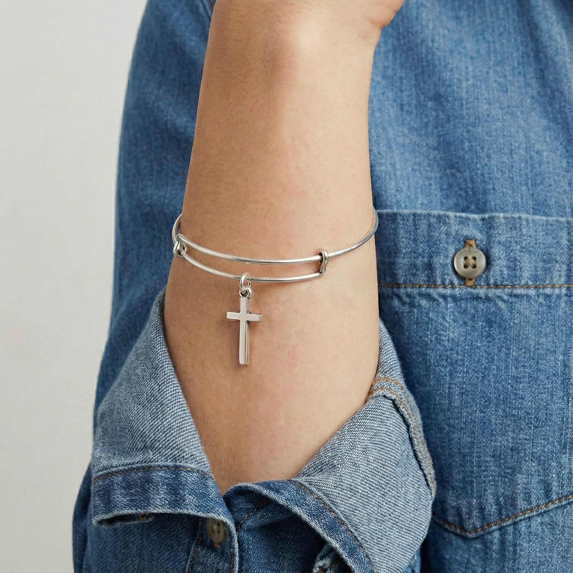 Cross Charm Bangle Bracelet - Alex and Ani Rafaelian Silver