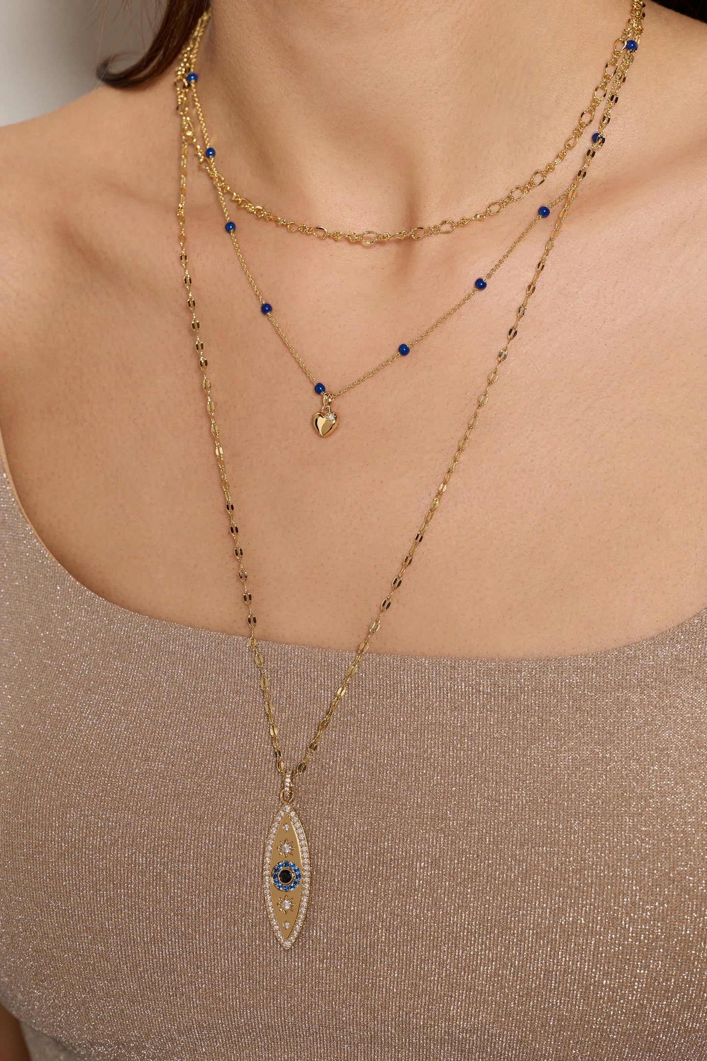 Festival Stranded Evil Eye Necklace Gold