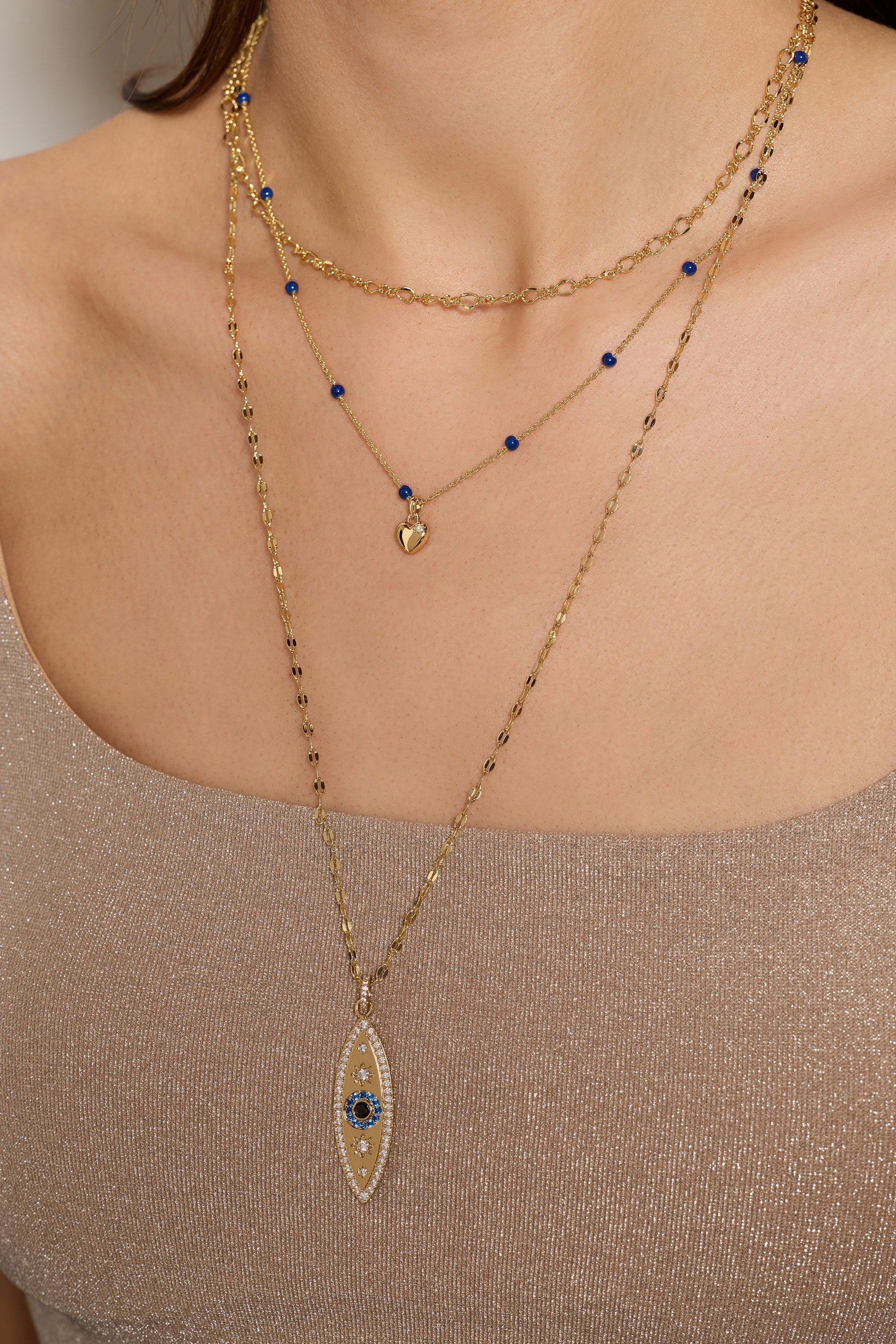 Festival Stranded Evil Eye Necklace Gold