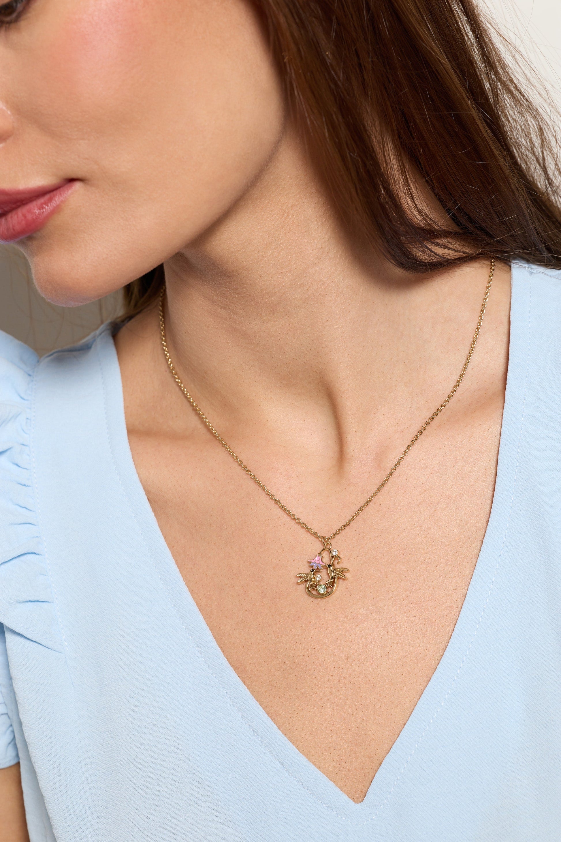 Birds of a Feather Enamel Pendant Gold