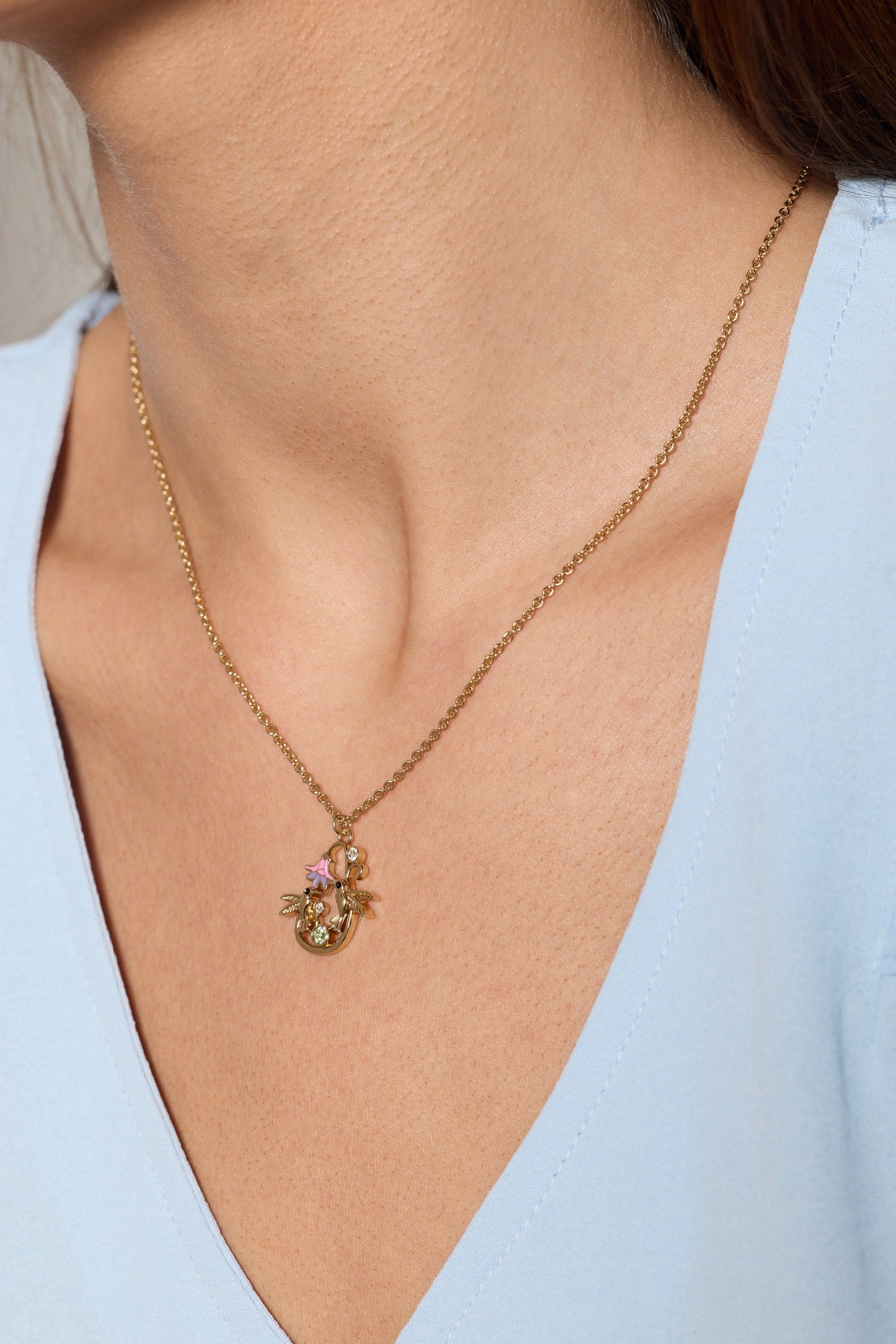 Birds of a Feather Enamel Pendant Gold